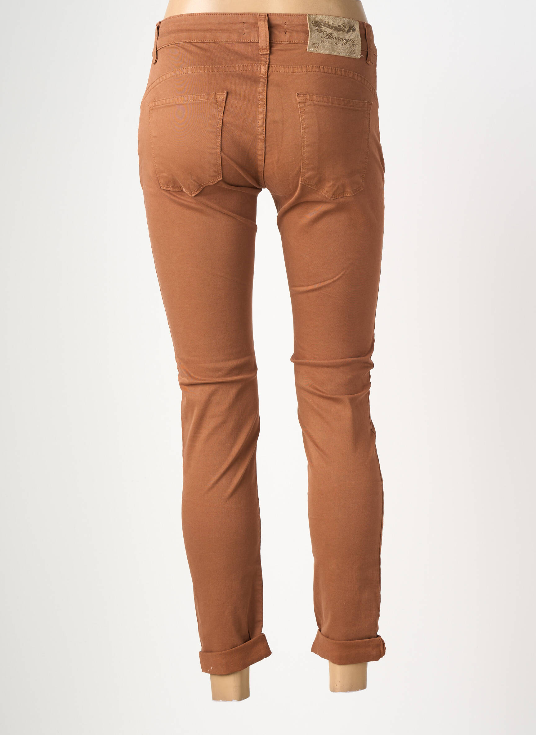 Pantalon slim talie elastică mărime normală maro ALMANEGRA femeie