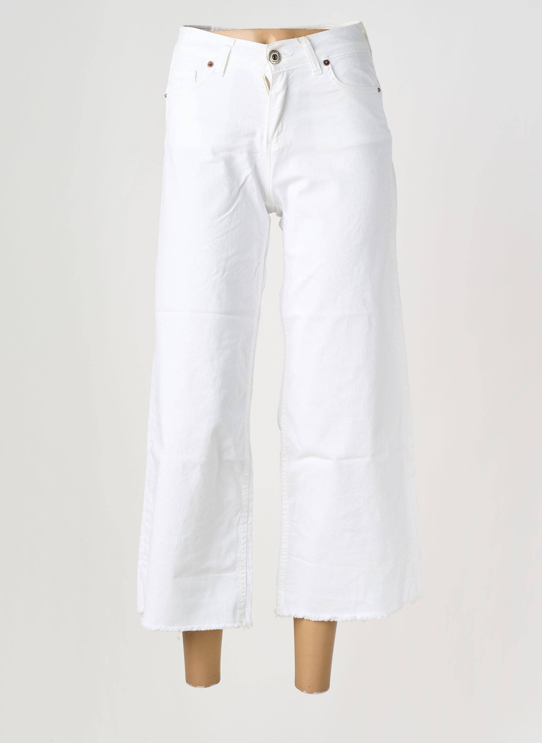 Pantalon 7/8 elasticitate mărime normală alb ALMANEGRA femeie