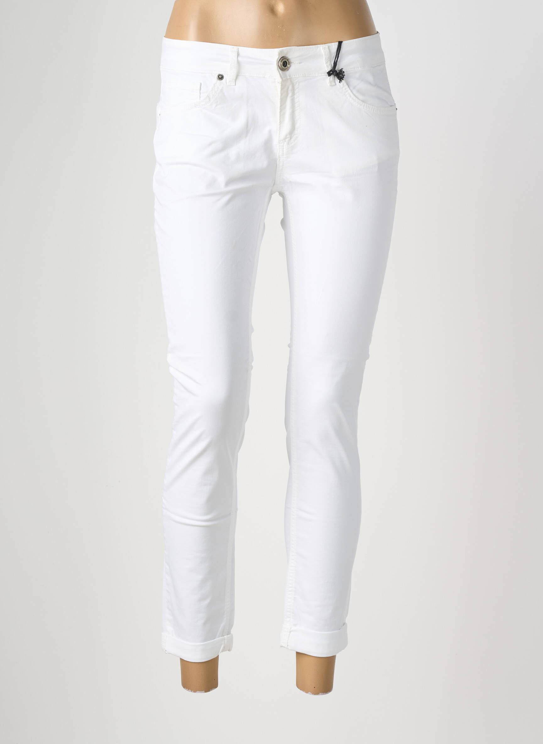 Pantalon 7/8 elasticitate mărime normală alb ALMANEGRA femeie