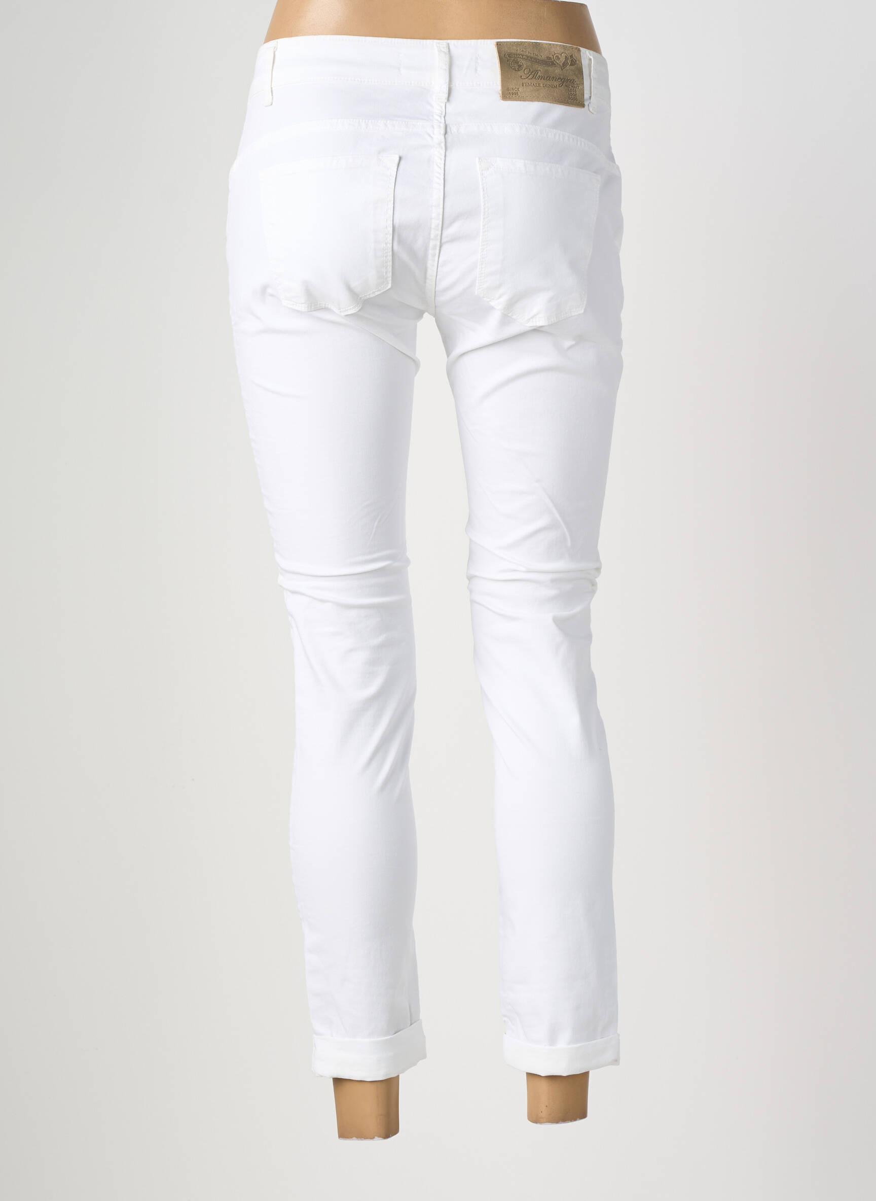 Pantalon 7/8 elasticitate mărime normală alb ALMANEGRA femeie