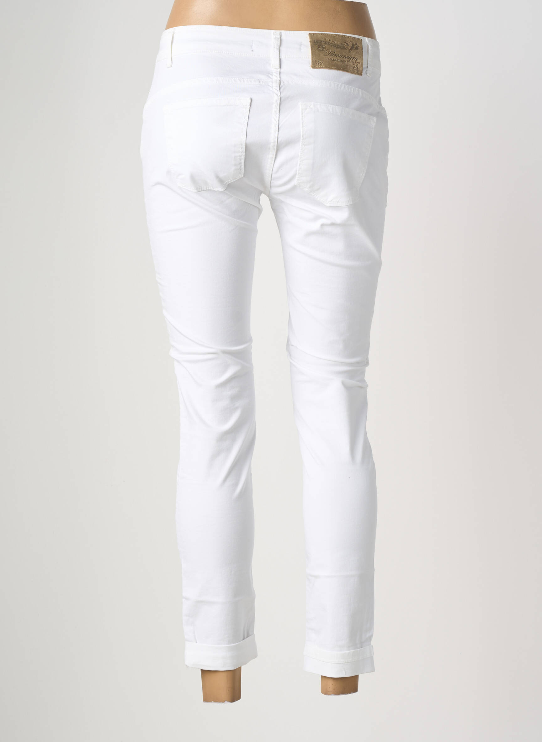 Pantalon slim țesătură poplin mărime normală alb ALMANEGRA femeie