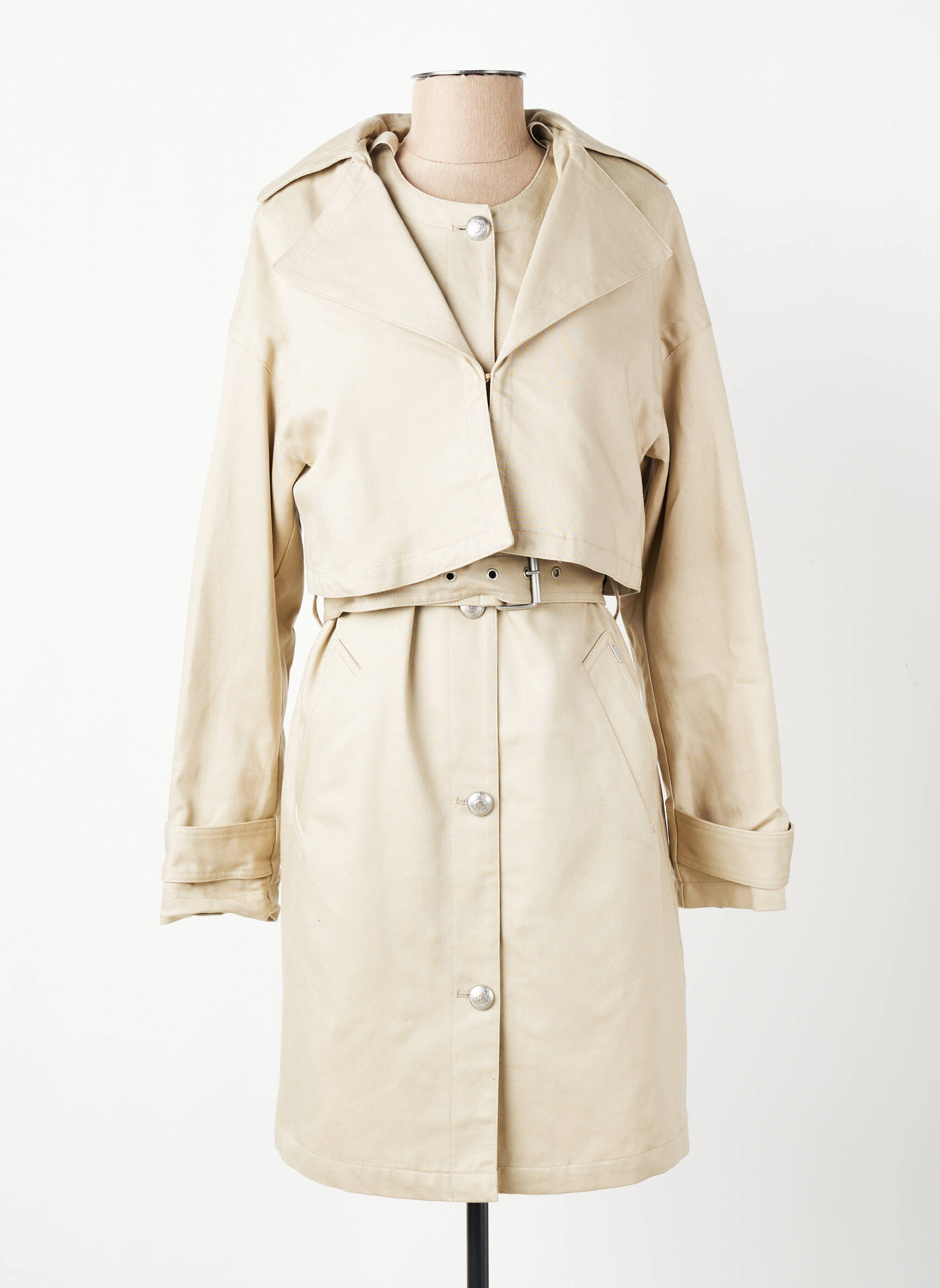 Trench țesătură poplin fără glugă bej IKKS femeie