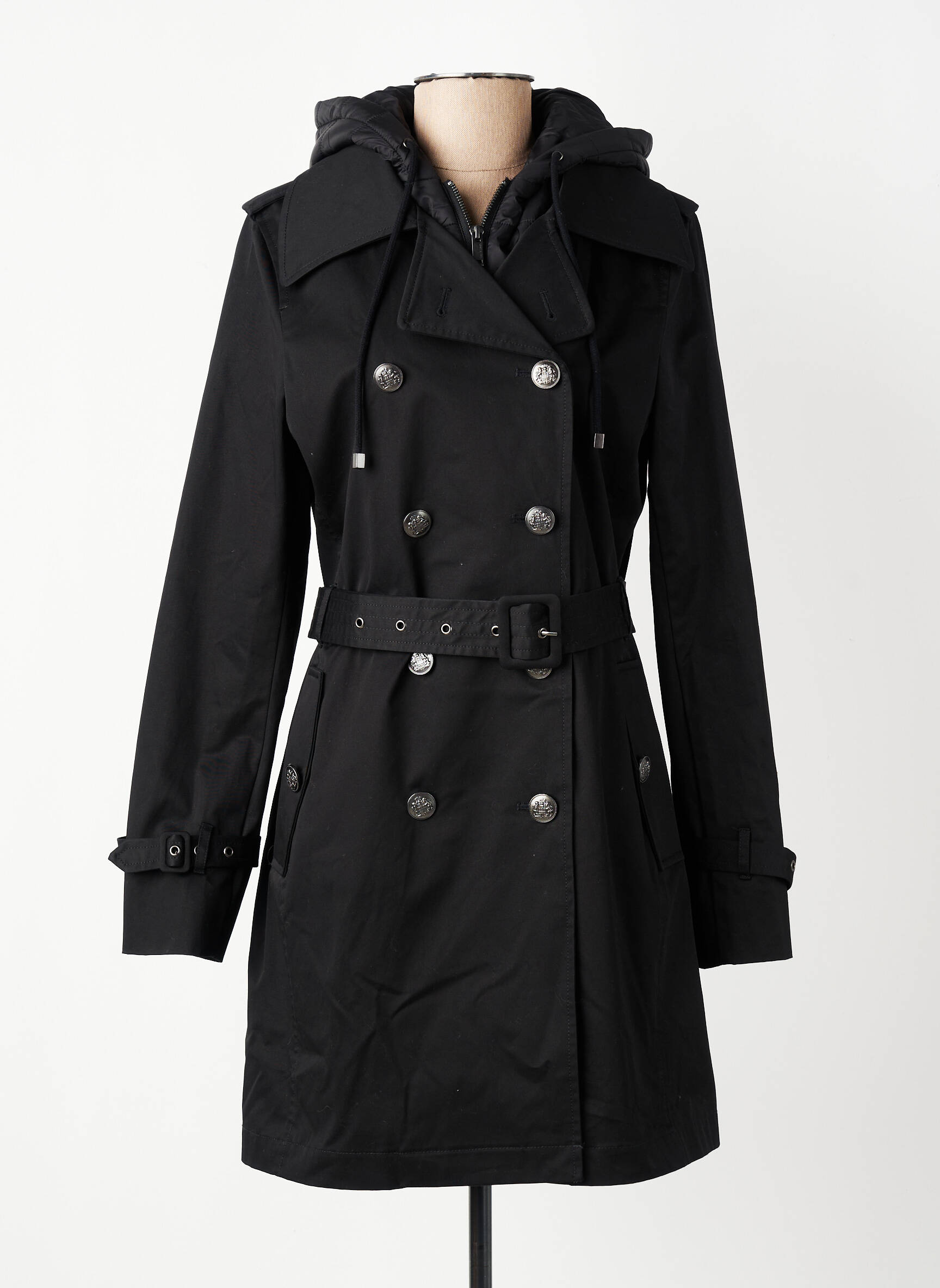 Trench țesătură poplin cu glugă negru IKKS femeie