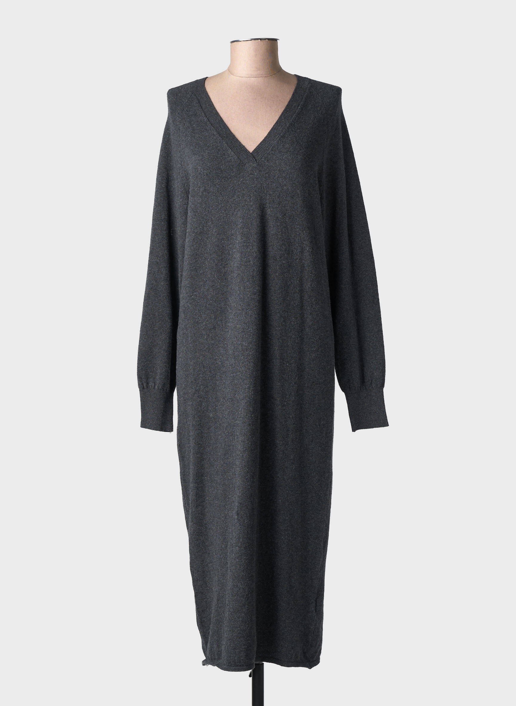 Rochie pulover guler în v mâneci lungi gri YAYA femeie