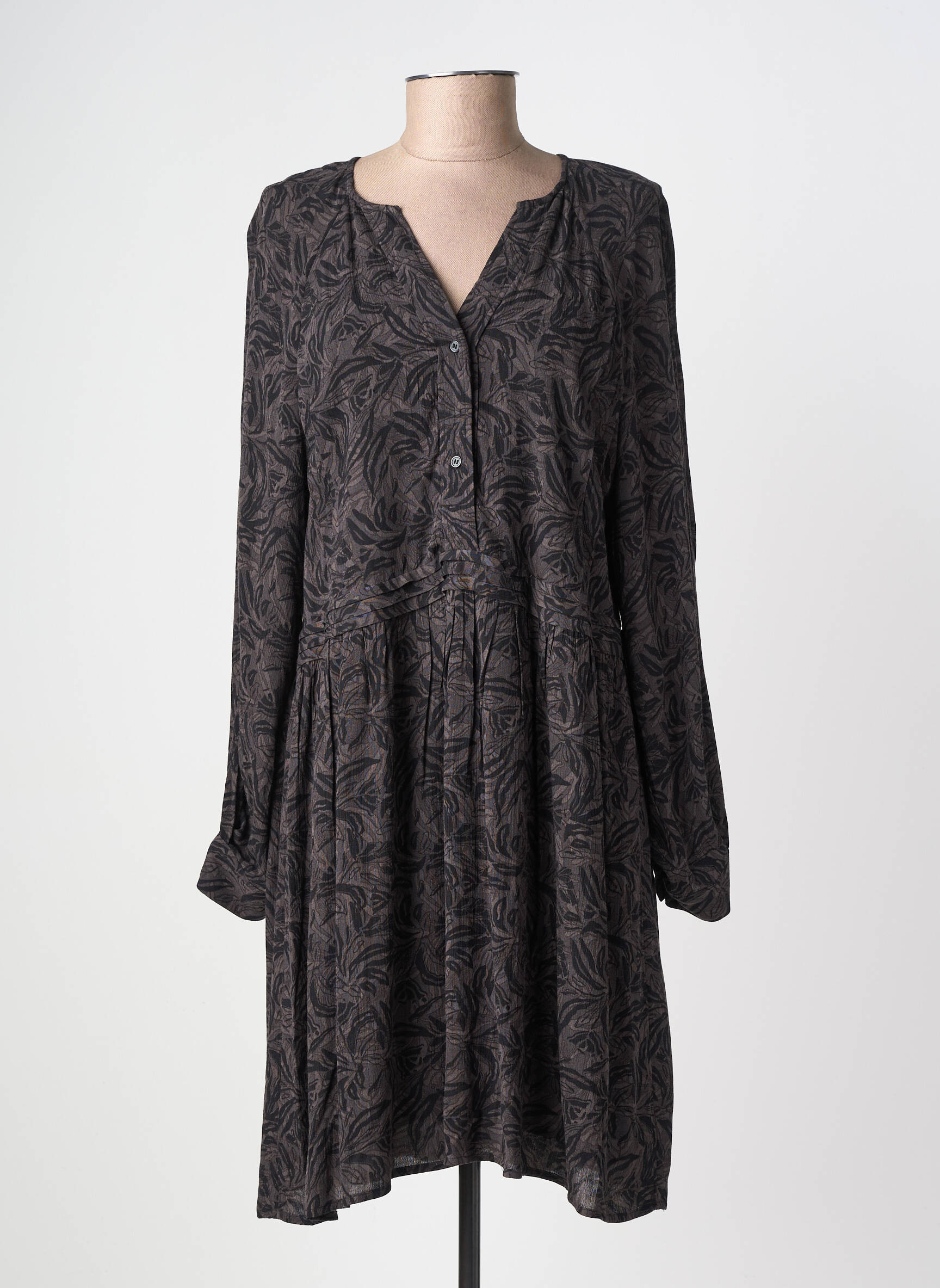Rochie midi imprimeu floral mâneci lungi gri YAYA femeie
