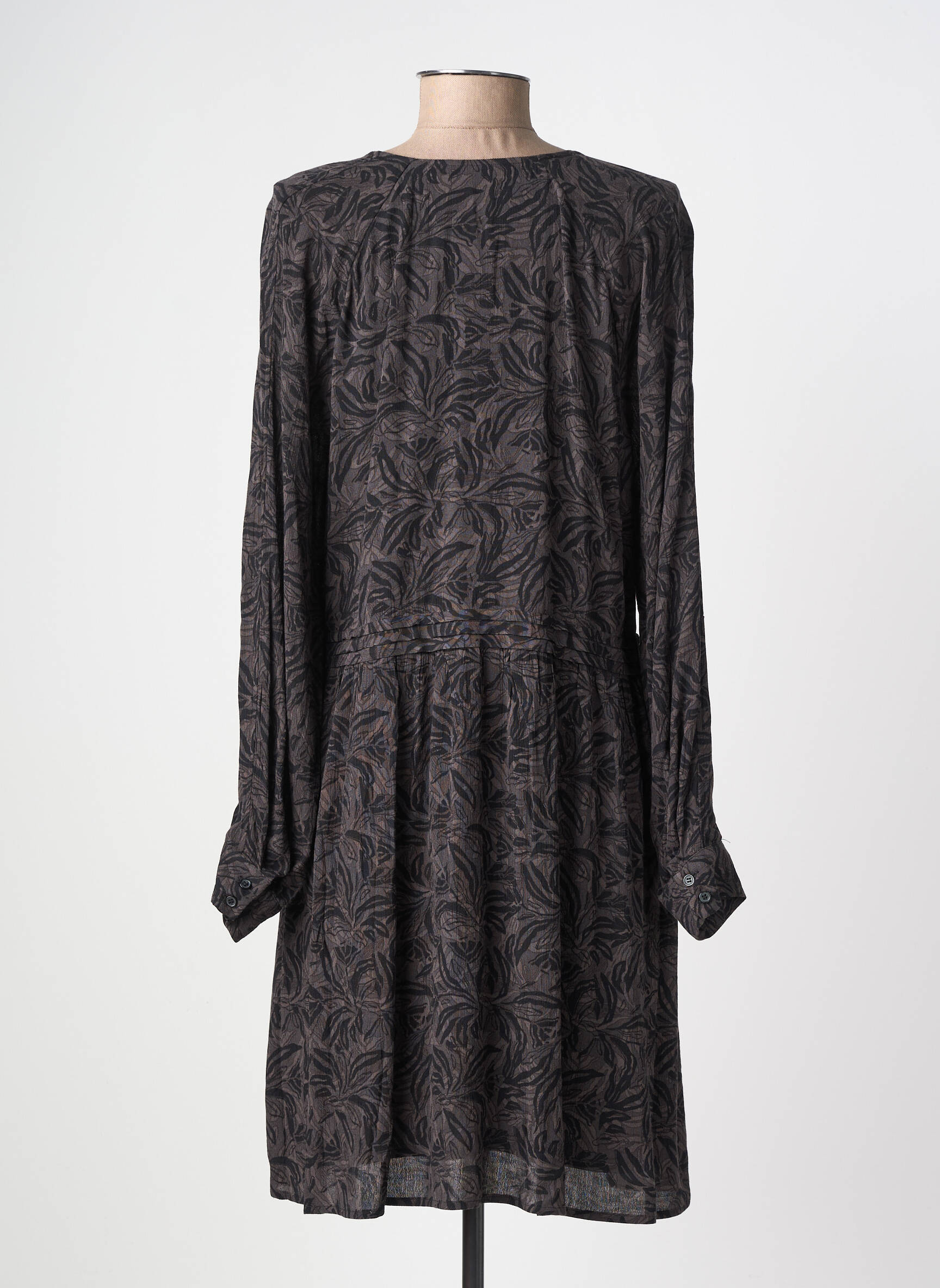 Rochie midi imprimeu floral mâneci lungi gri YAYA femeie