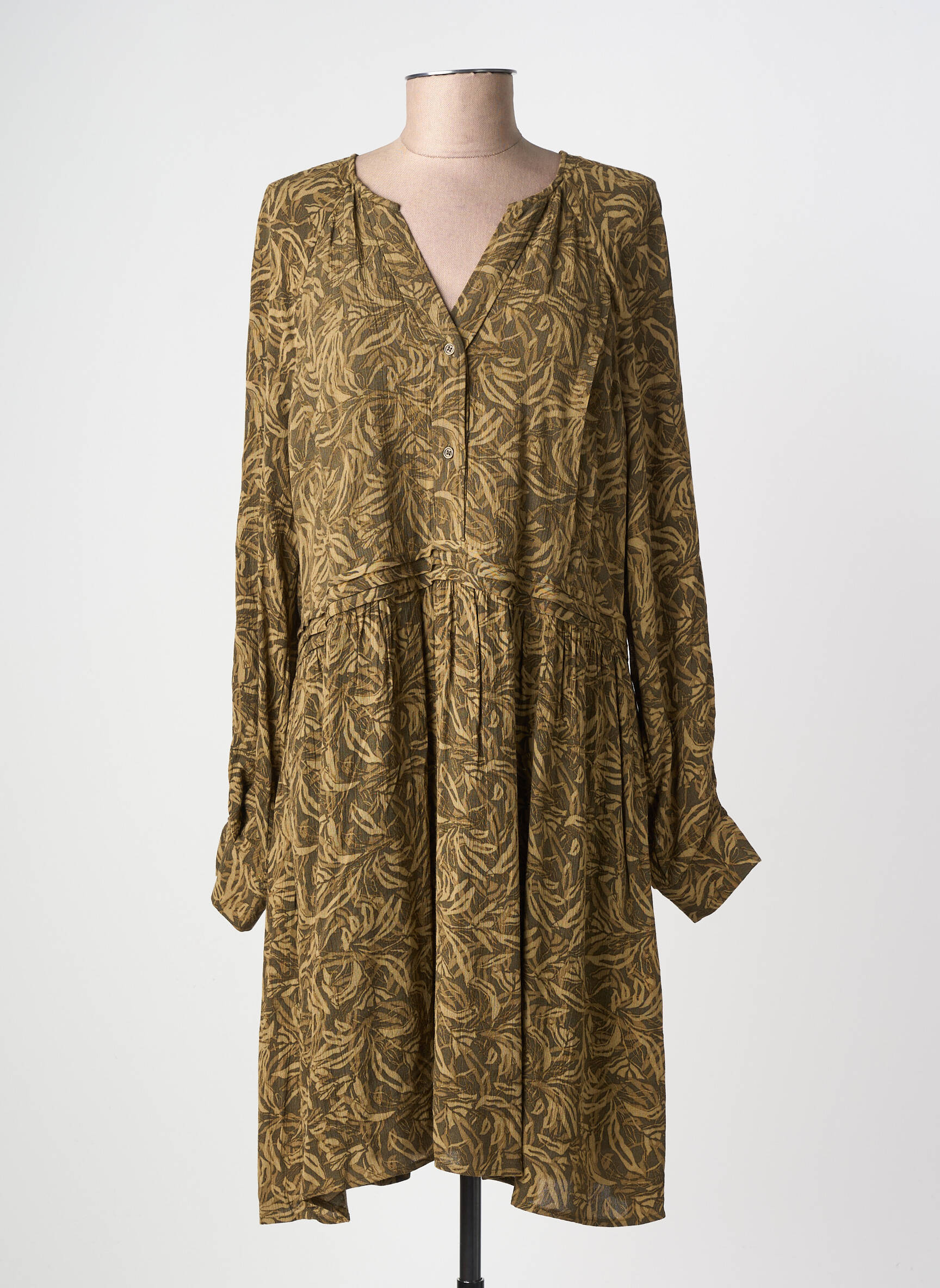 Rochie midi imprimeu floral mâneci lungi verde YAYA femeie