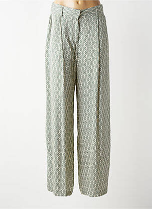 Pantalon larg talie înaltă talie cu cleme verde IKKS fată