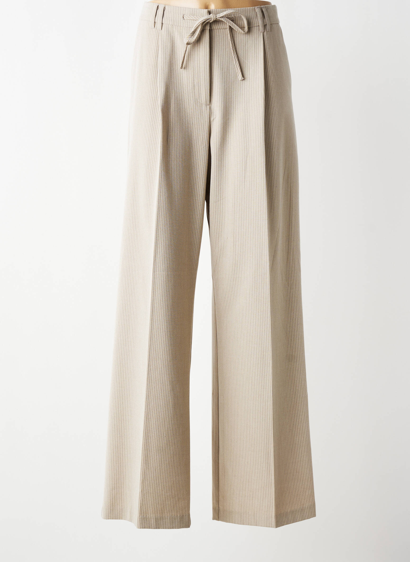Pantalon larg țesătură crep talie înaltă bej YAYA femeie
