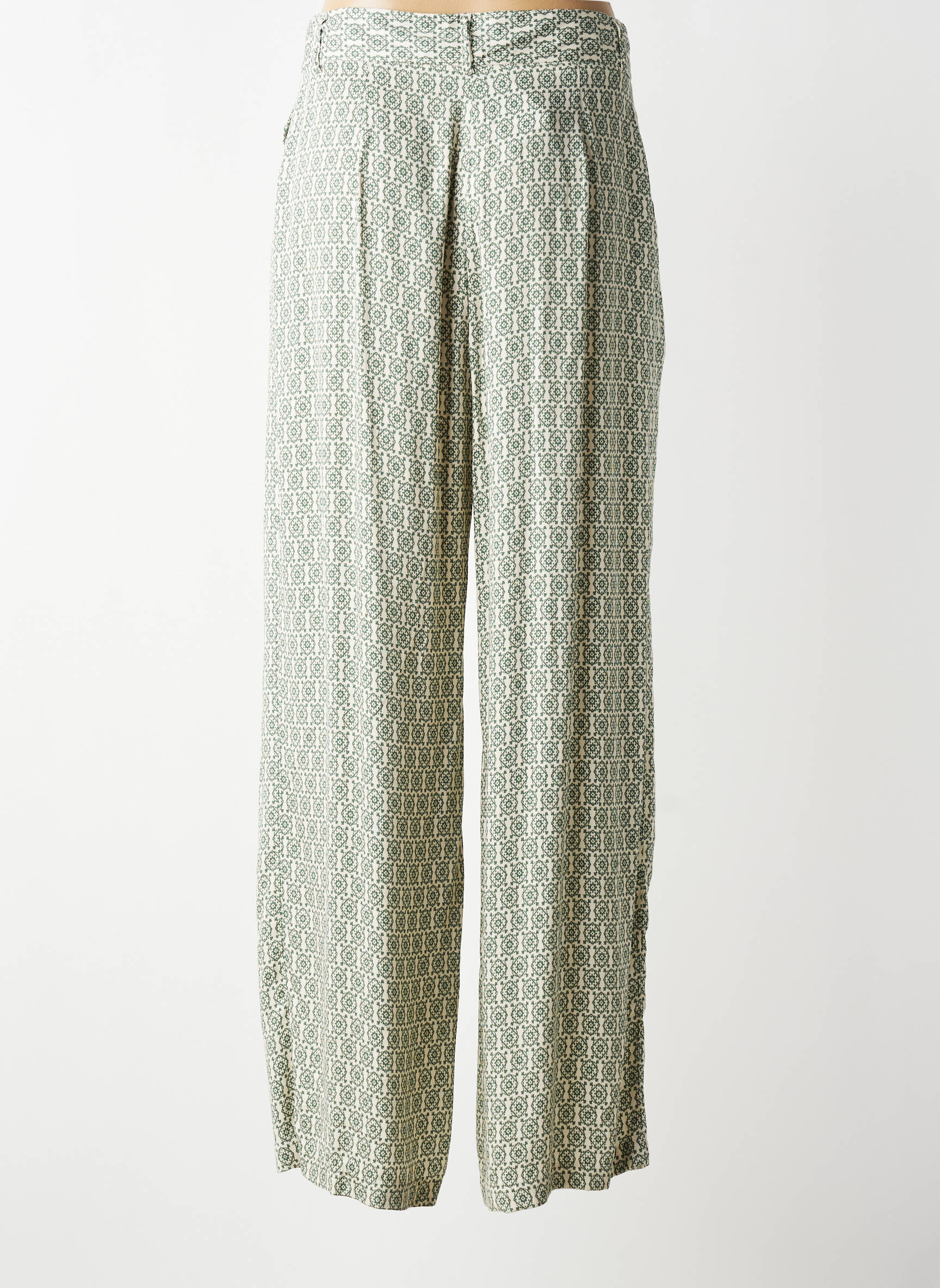 Pantalon larg talie înaltă talie cu cleme verde IKKS fată