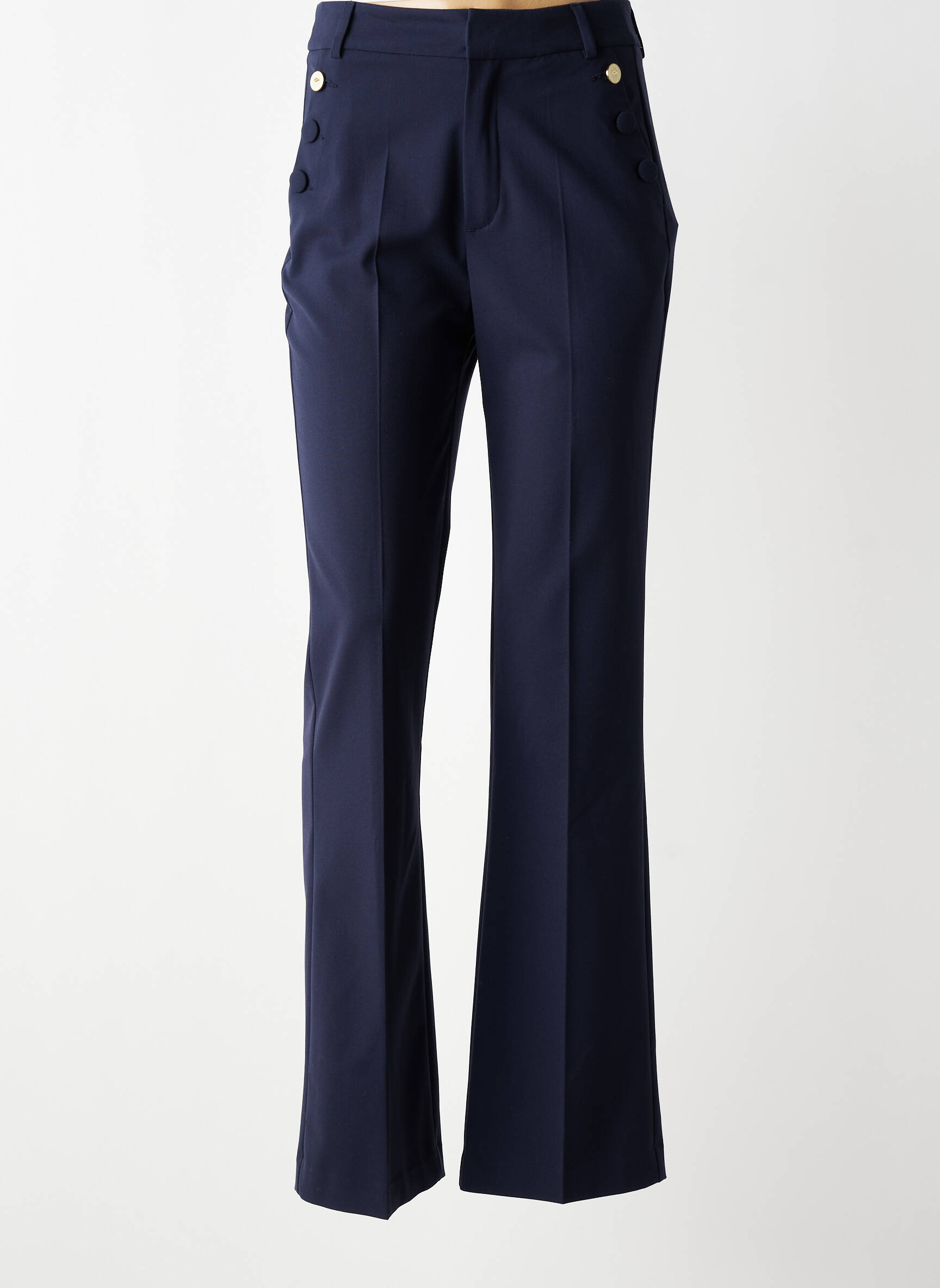 Pantalon evazat închidere cu fermoar sub clapetă cu cârlig talie înaltă albastru I.CODE (By IKKS) femeie