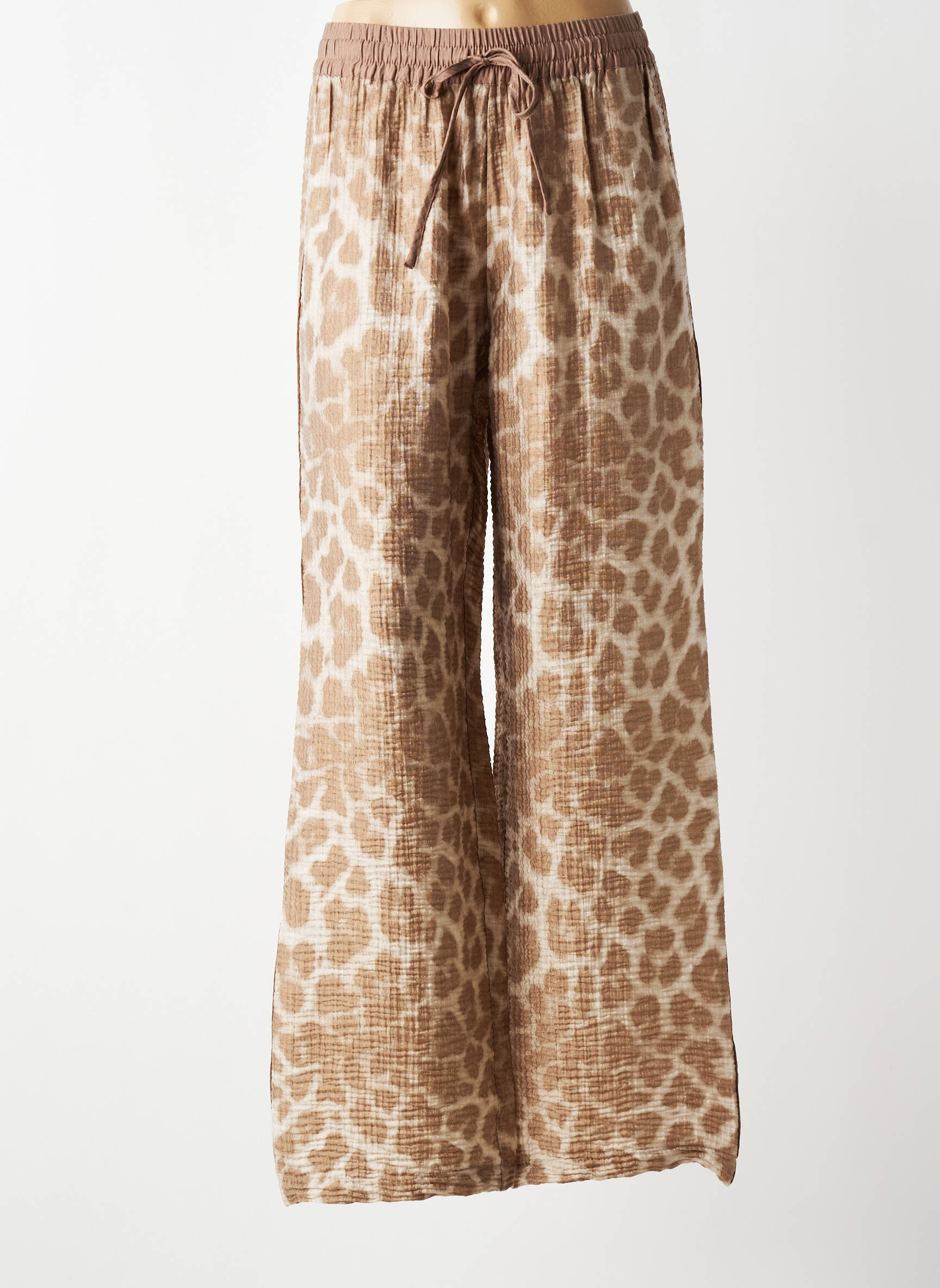 Pantalon larg țesătură crep mărime normală maro YAYA femeie