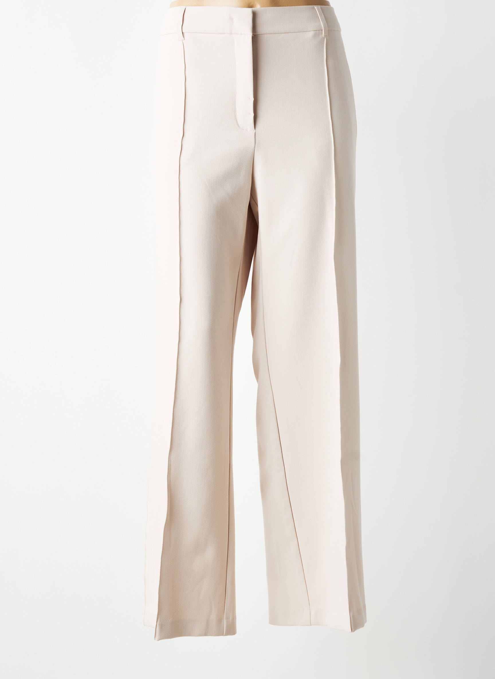 Pantalon drept țesătură crep talie înaltă bej YAYA femeie