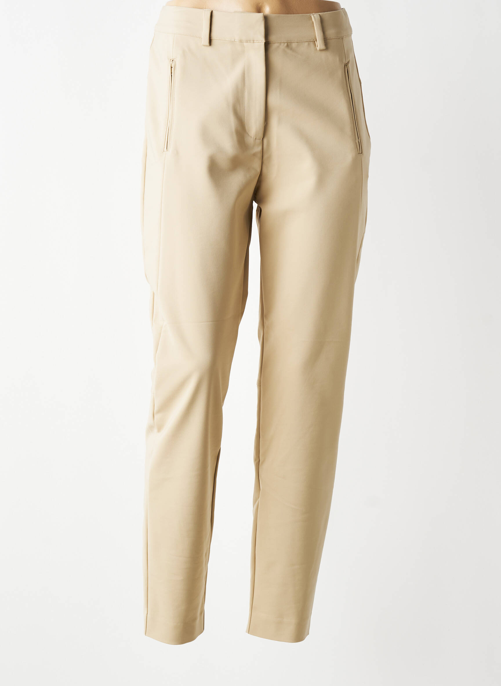 Pantalon chino țesătură poplin mărime normală bej YAYA femeie