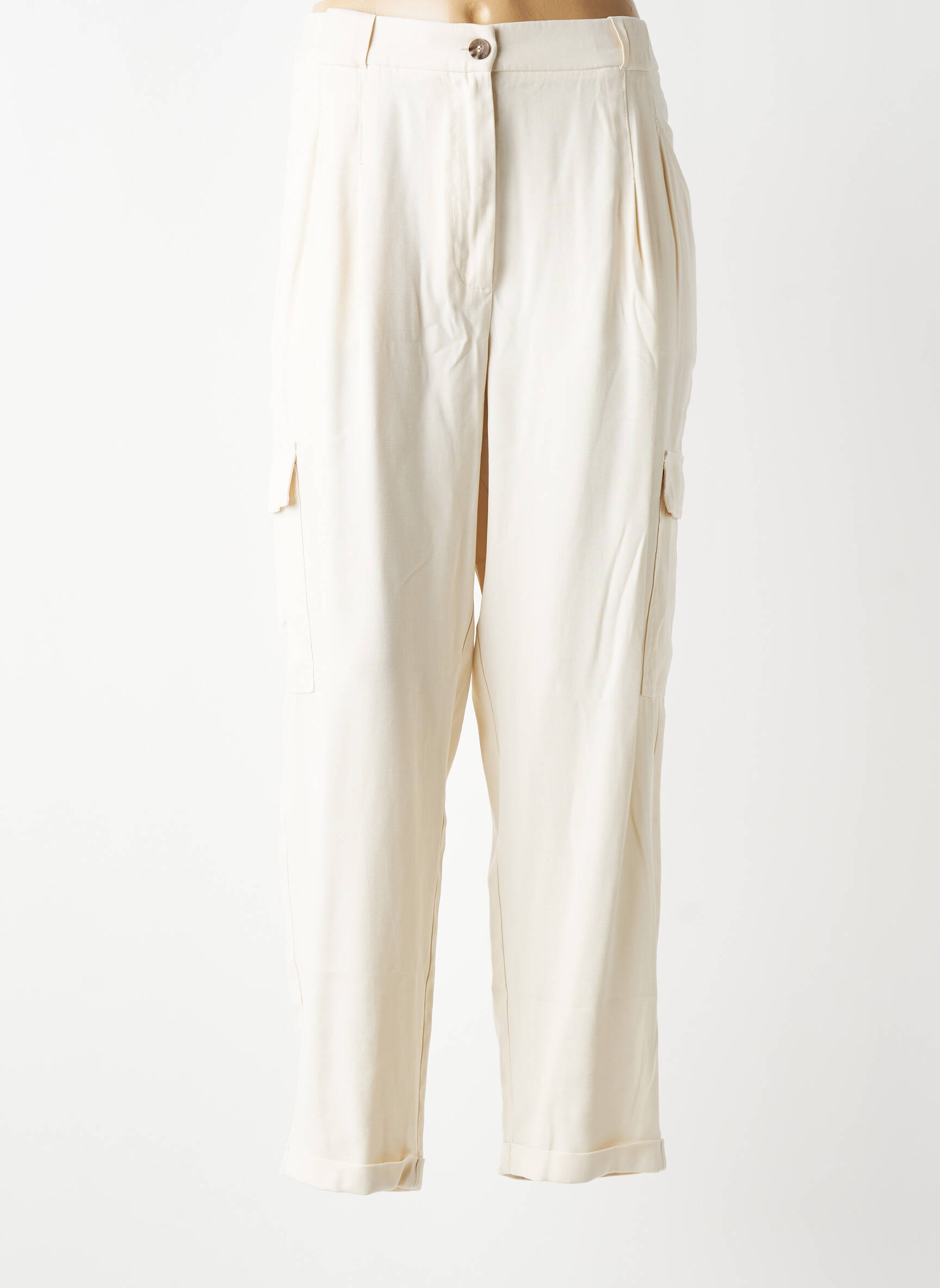 Pantalon cargo talie elastică mărime normală bej YAYA femeie