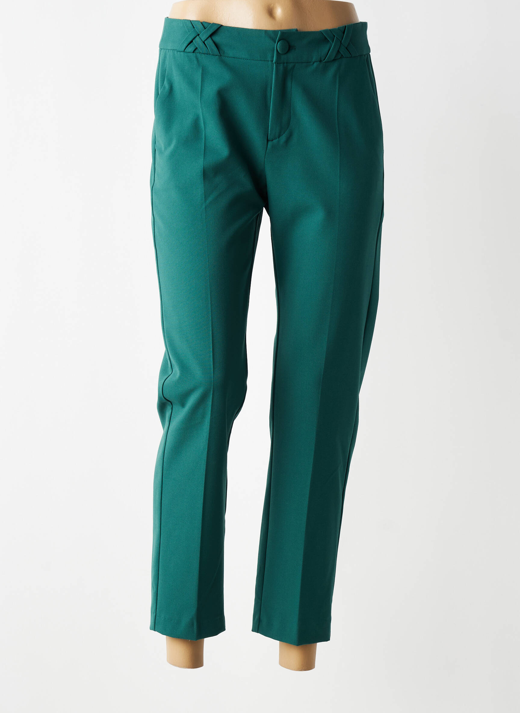 Pantalon chino închidere cu fermoar sub clapetă cu nasturi mărime normală verde I.CODE (By IKKS) femeie
