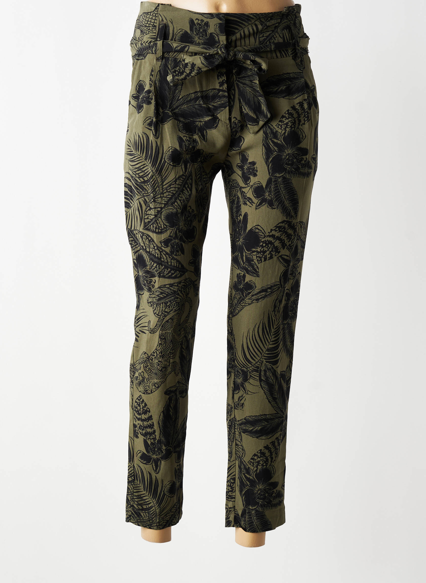 Pantalon 7/8 talie înaltă talie înaltă verde IKKS femeie