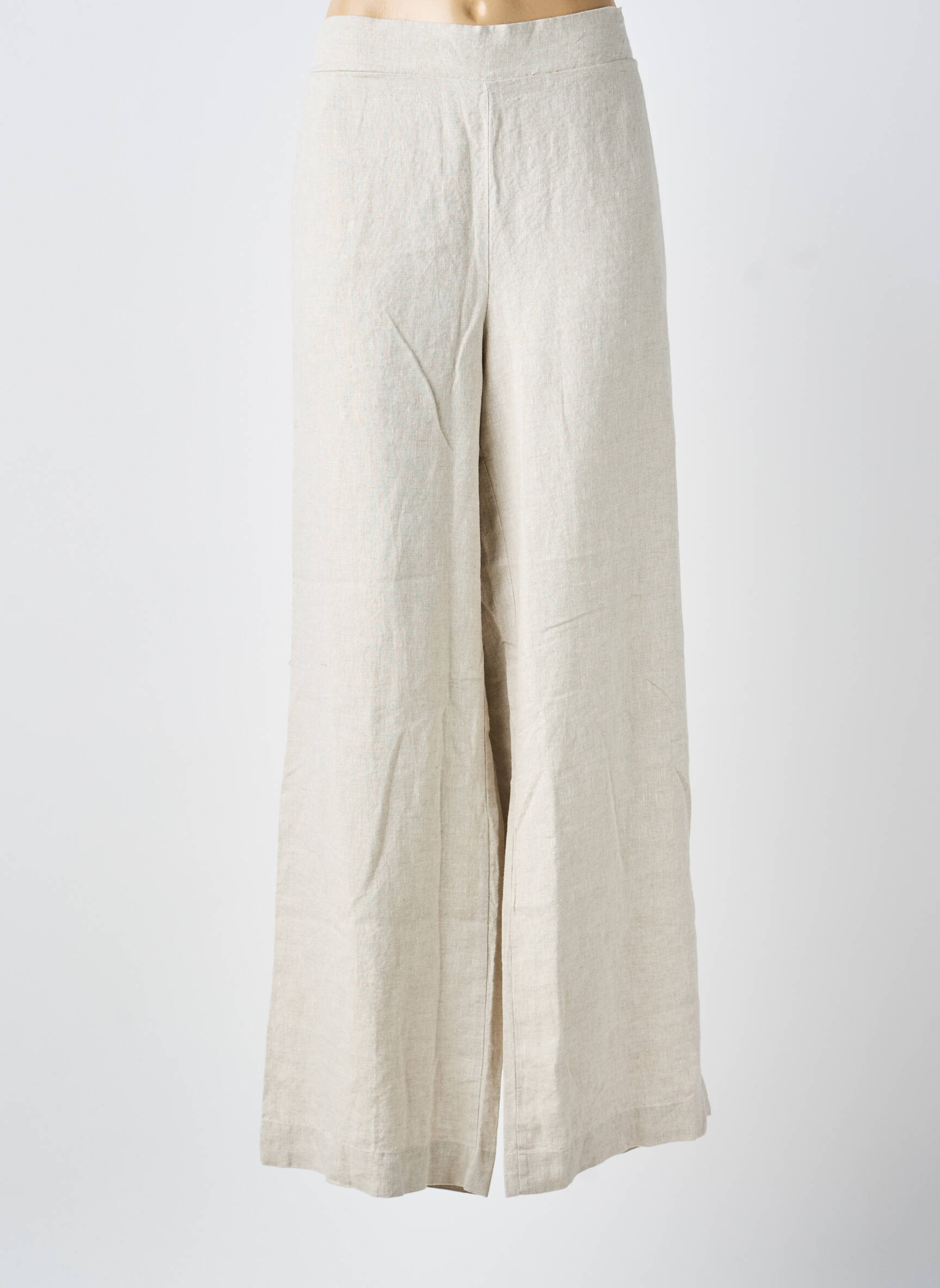 Pantalon larg țesătură crep mărime normală bej DOLCEZZA femeie