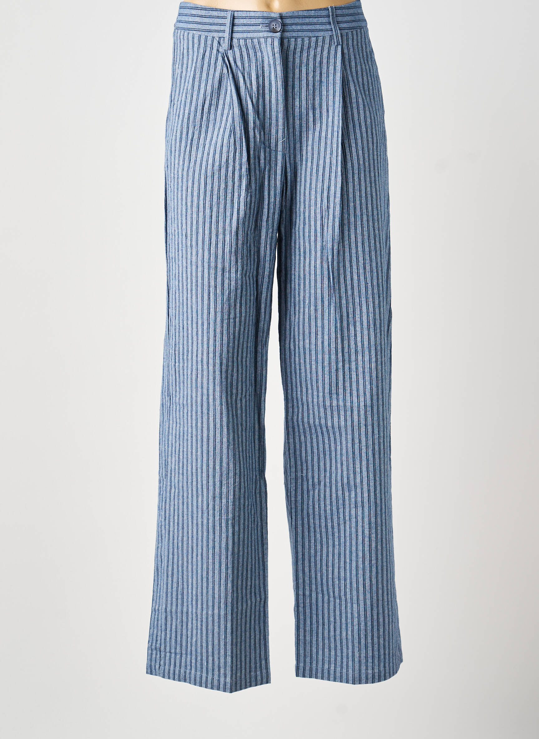 Pantalon larg închidere cu fermoar sub clapetă cu nasturi talie înaltă albastru ADORE femeie