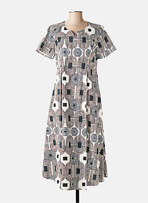 Rochie midi imprimeu fantezie mâneci scurte bej FLIRT femeie