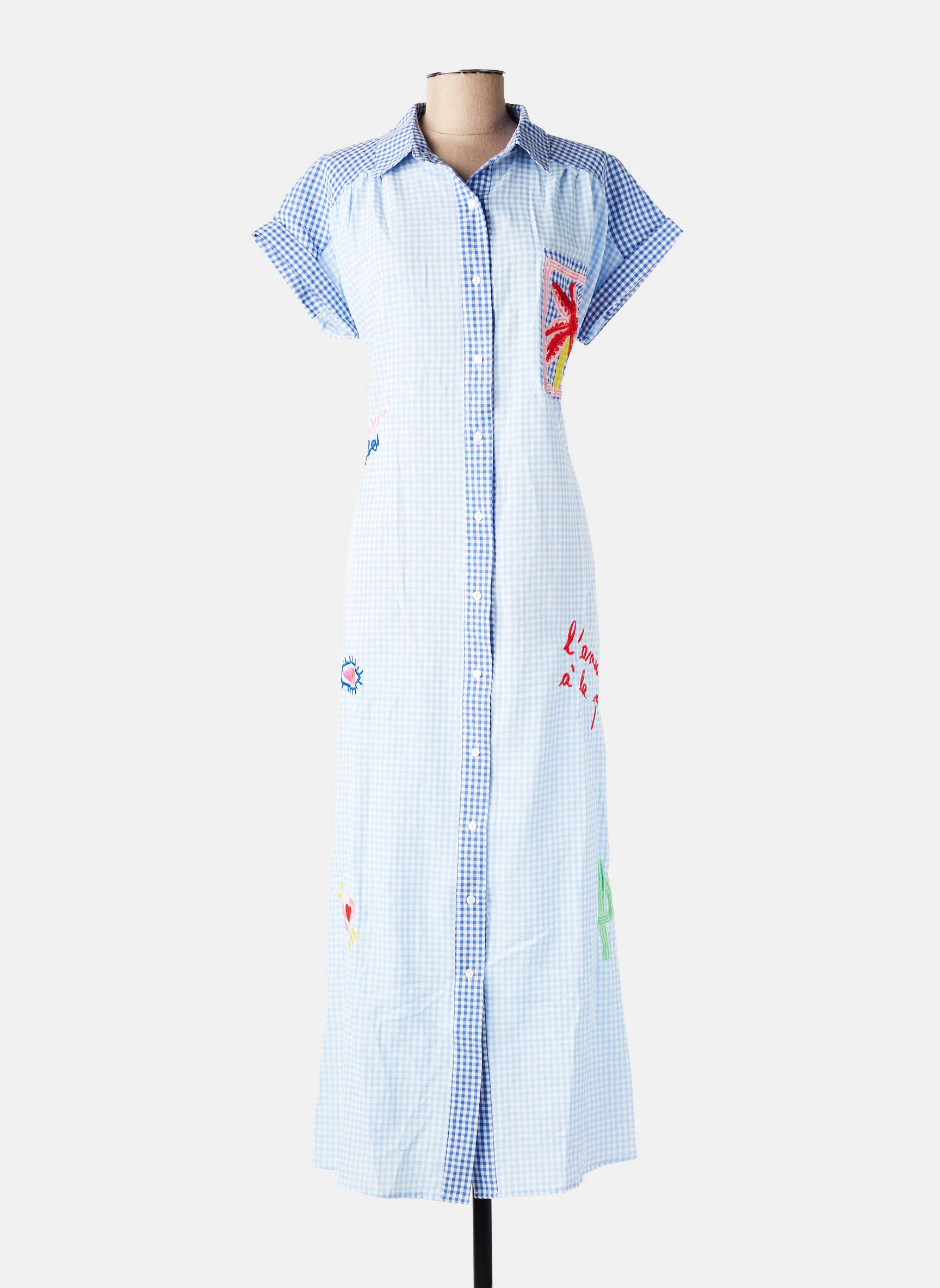 Rochie lungă mâneci scurte mâneci scurte albastru INSPIRATION STUDIO femeie
