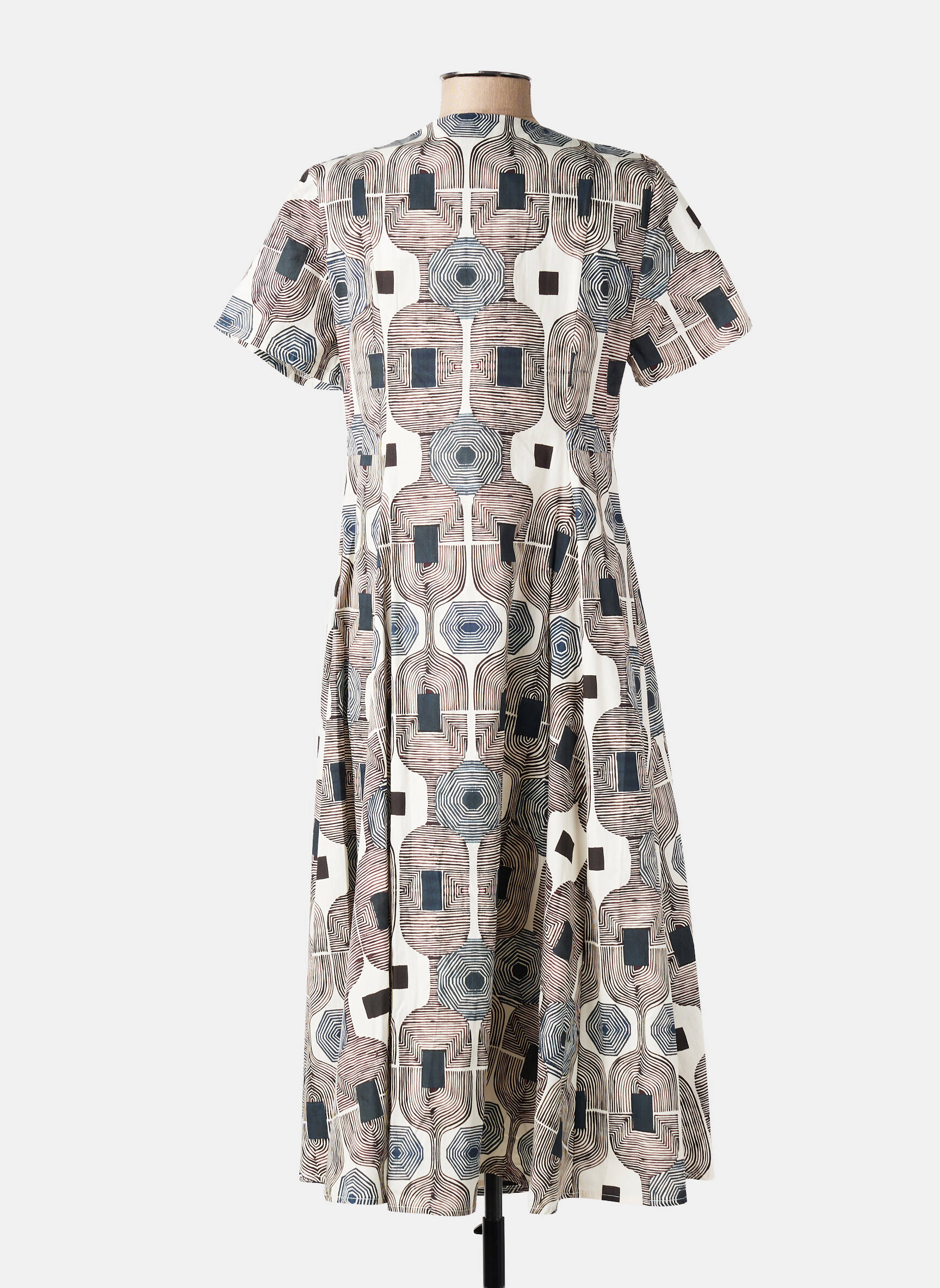 Rochie midi imprimeu fantezie mâneci scurte bej FLIRT femeie