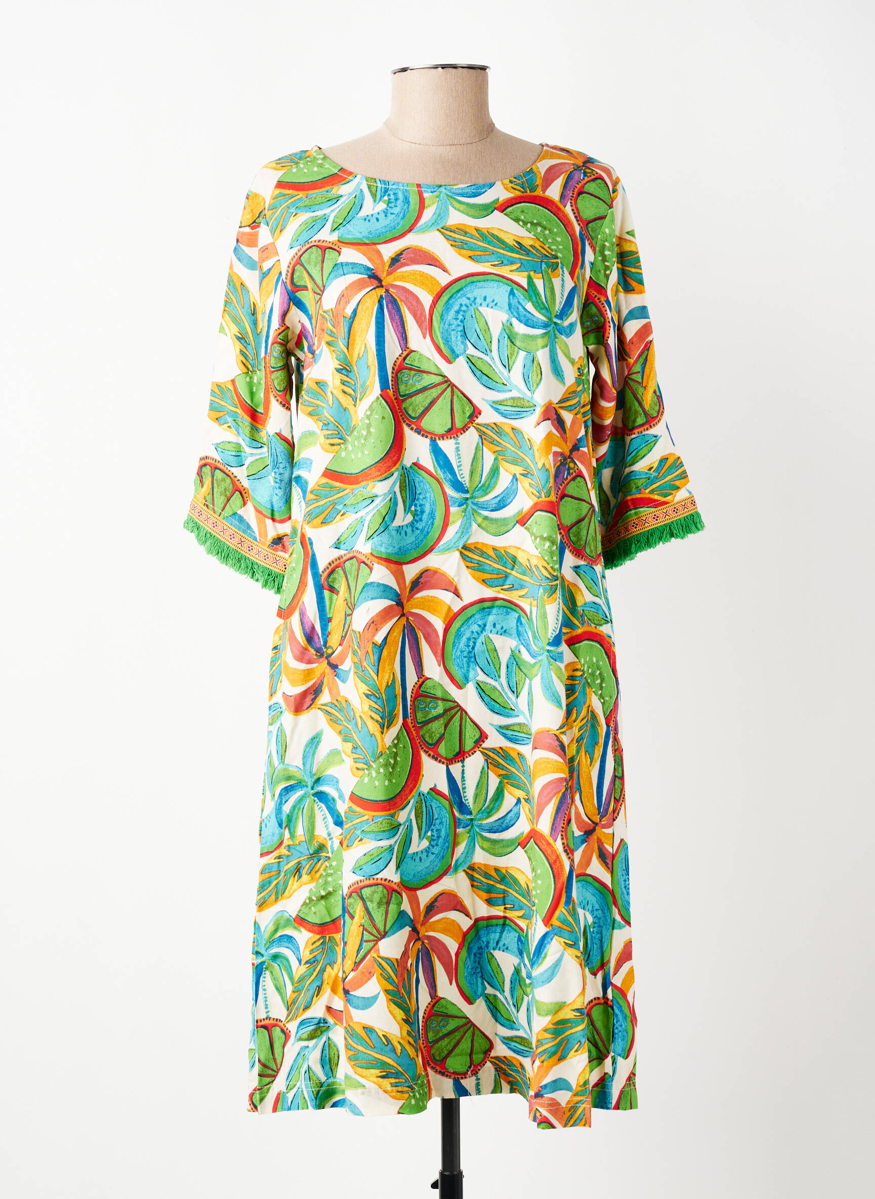 Rochie midi mâneci 3/4 mâneci 3/4 verde ORIENTIQUE NATURALLY femeie
