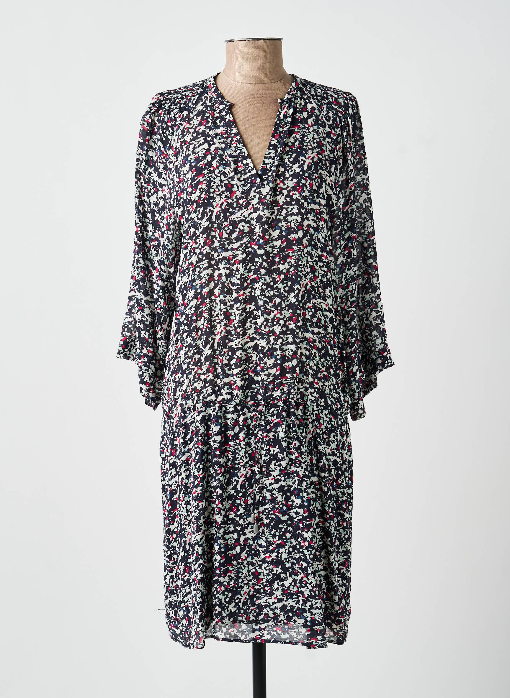Rochie midi imprimeu fantezie mâneci lungi negru IKKS femeie