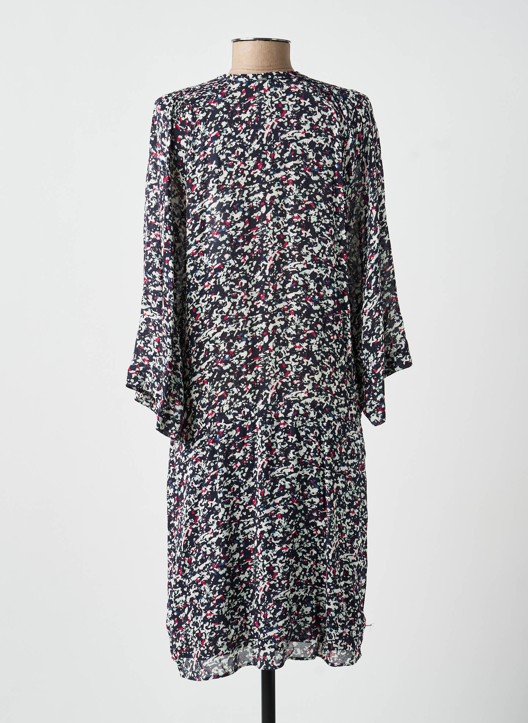Rochie midi imprimeu fantezie mâneci lungi negru IKKS femeie