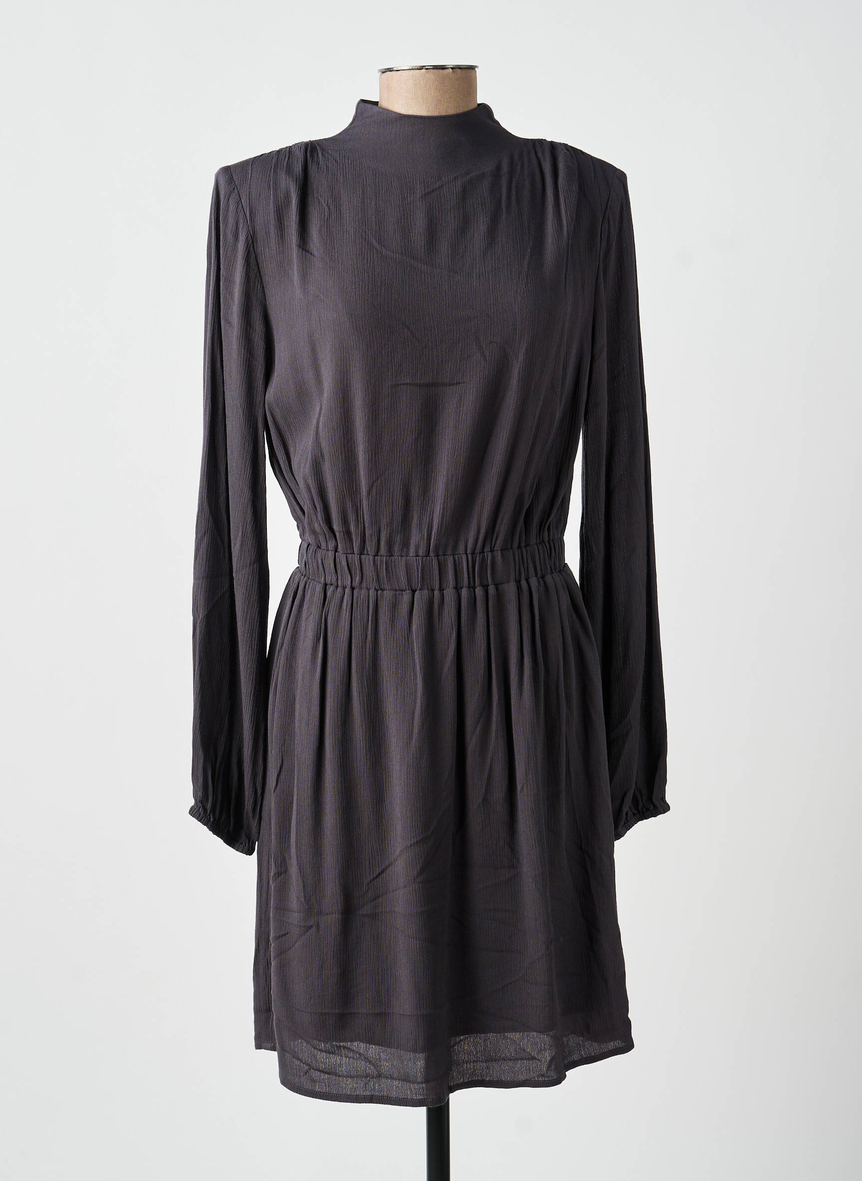 Rochie midi țesătură crep mâneci lungi gri YAYA femeie