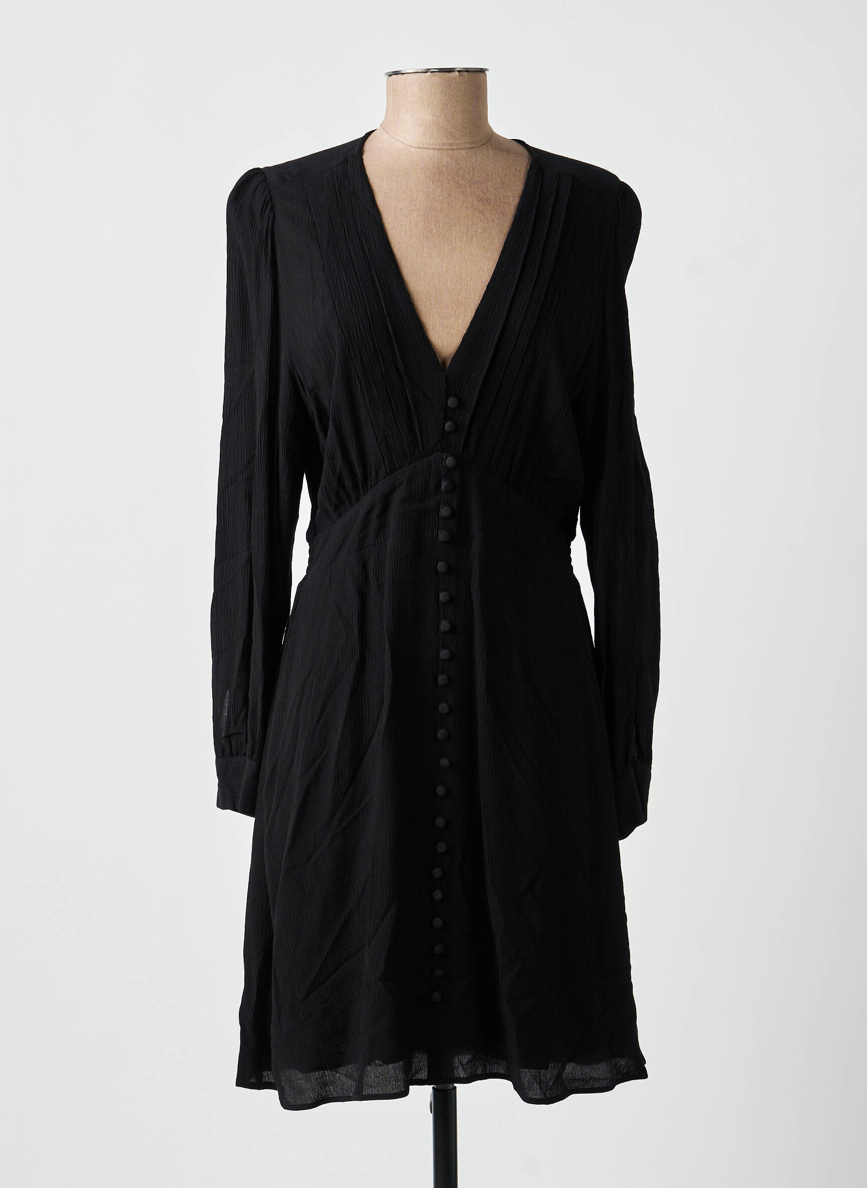 Rochie midi țesătură crep mâneci lungi negru IKKS femeie