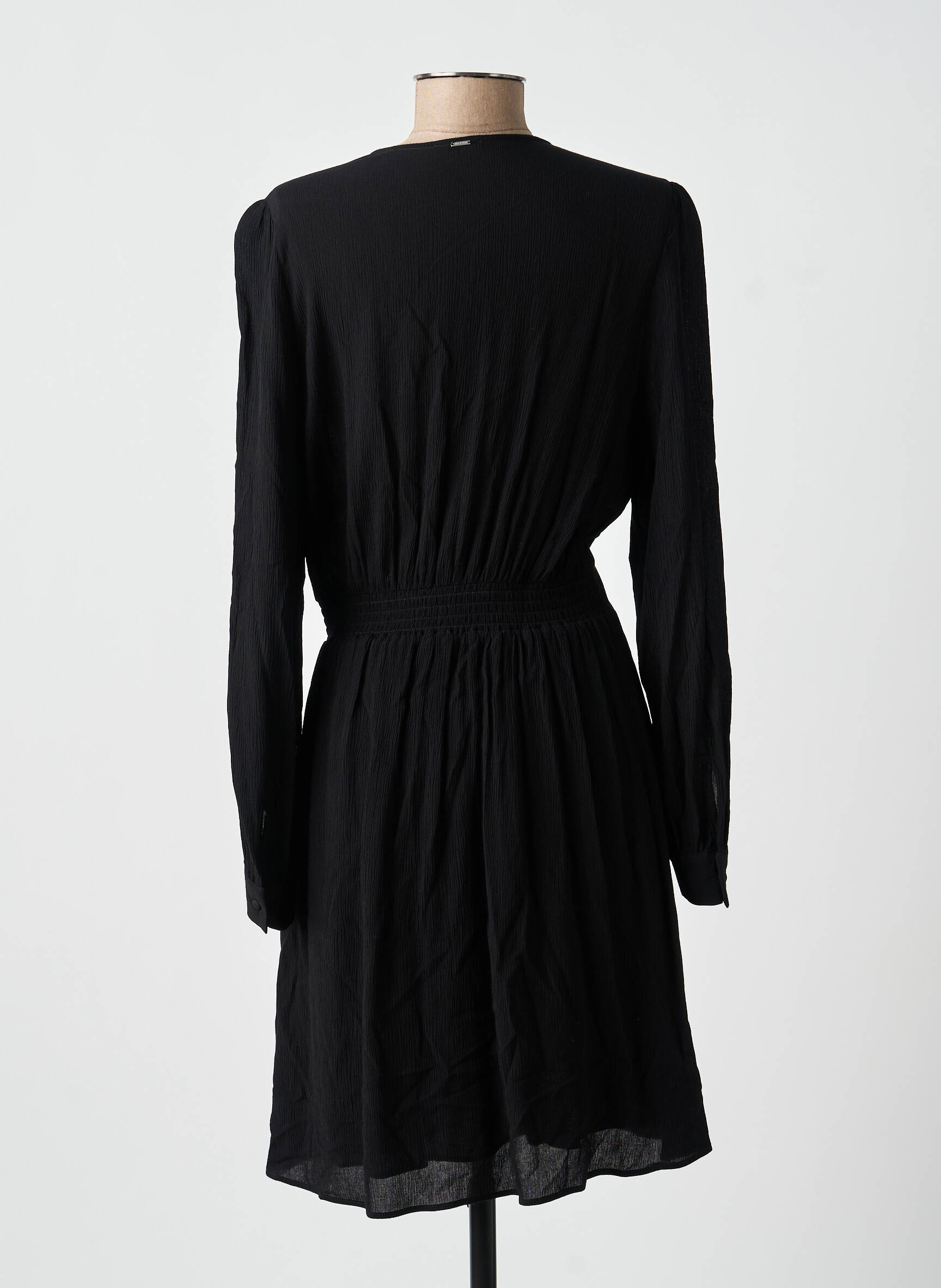 Rochie midi țesătură crep mâneci lungi negru IKKS femeie