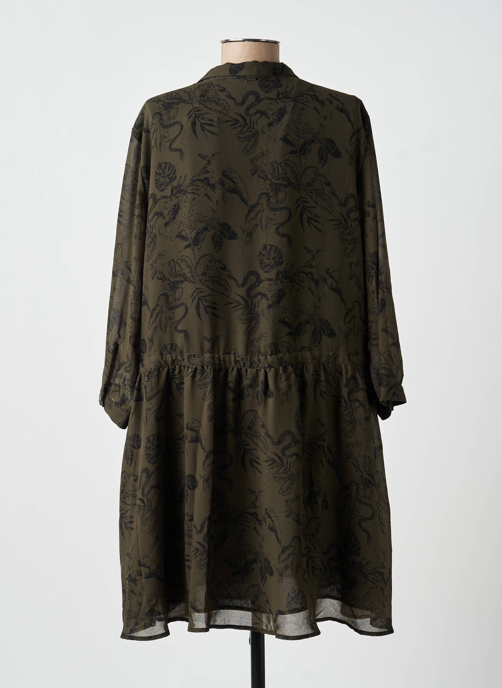Rochie midi țesătură crep mâneci lungi verde IKKS femeie