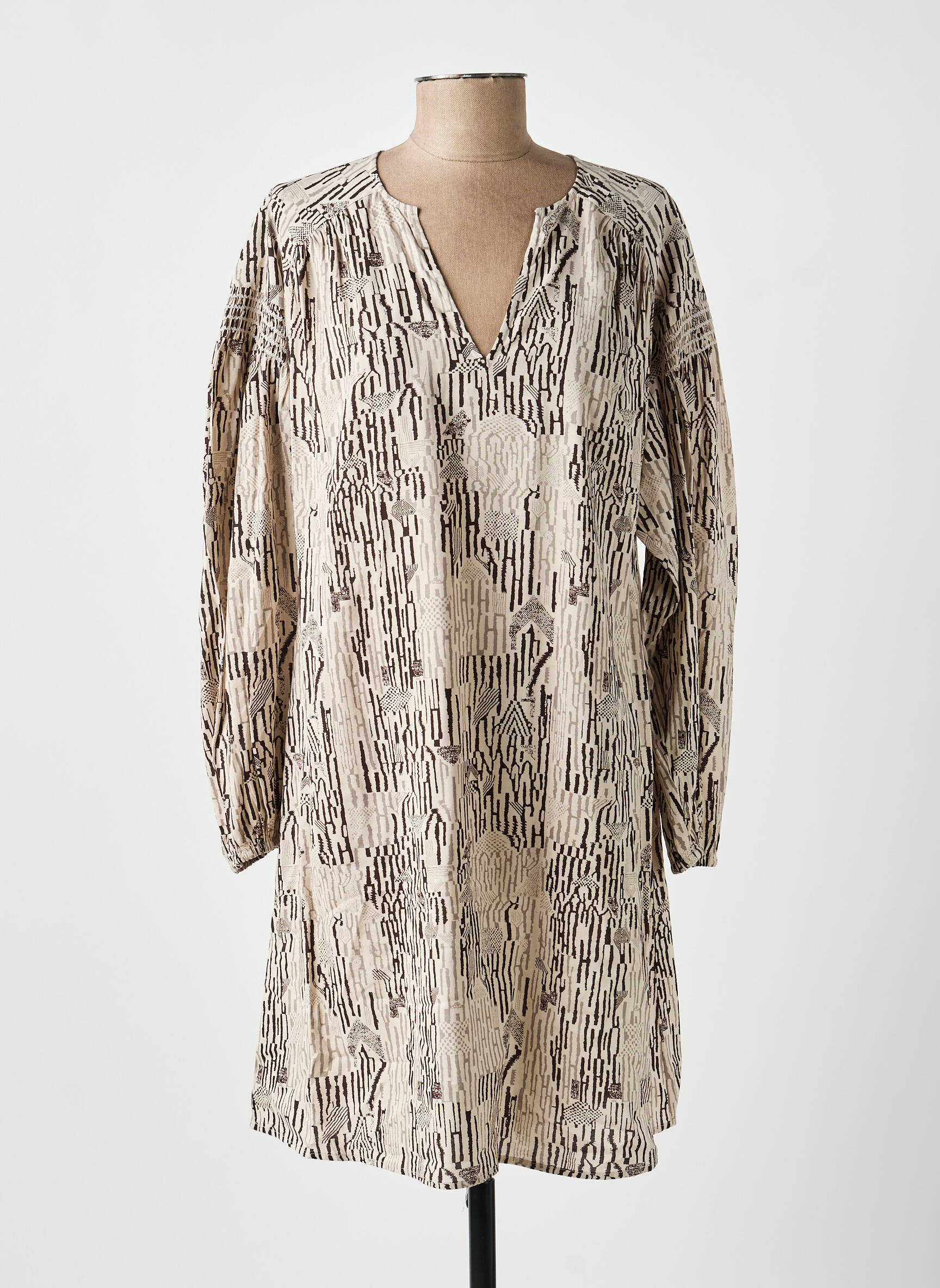 Rochie midi imprimeu fantezie mâneci lungi gri YAYA femeie