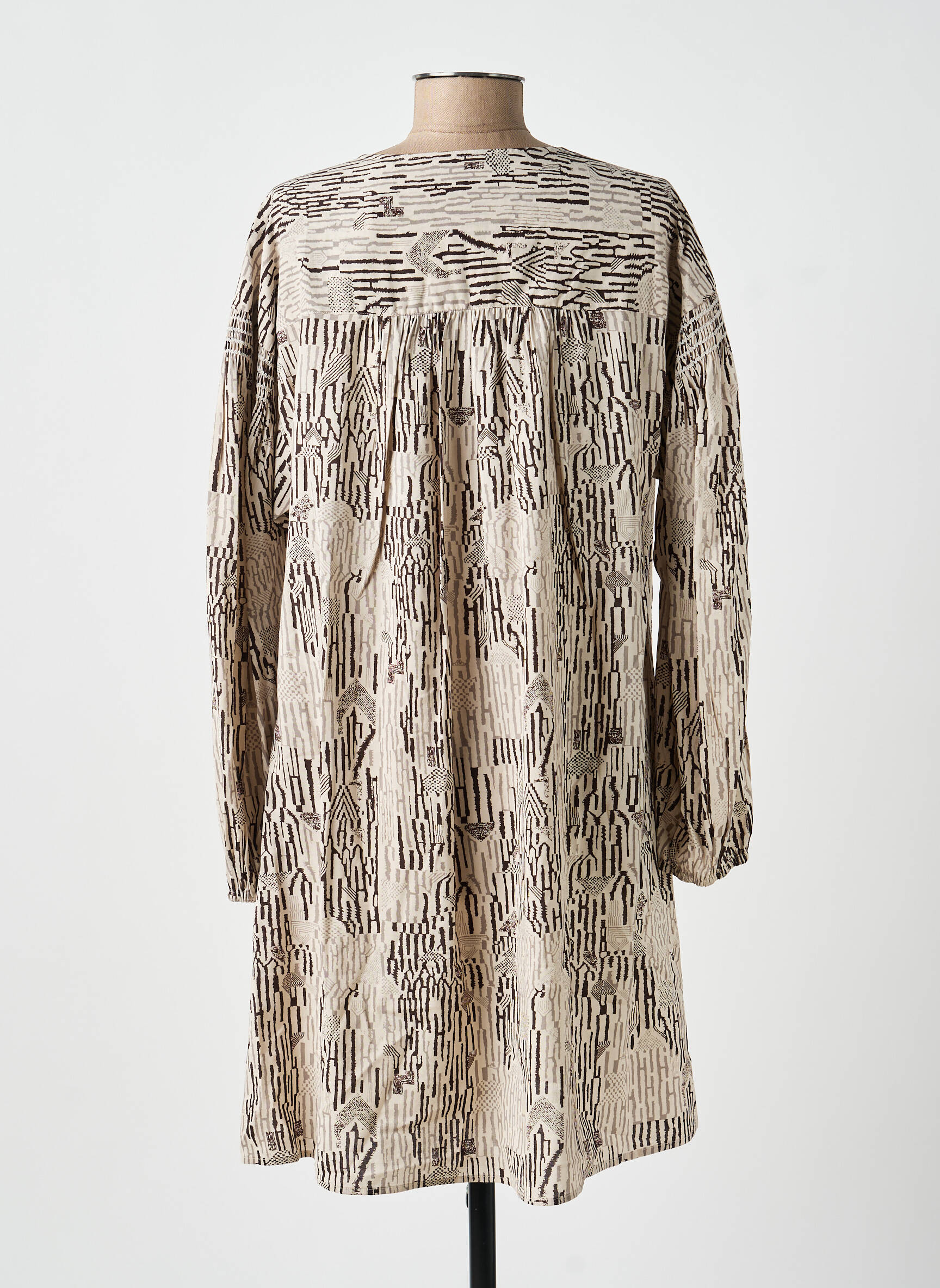 Rochie midi imprimeu fantezie mâneci lungi gri YAYA femeie