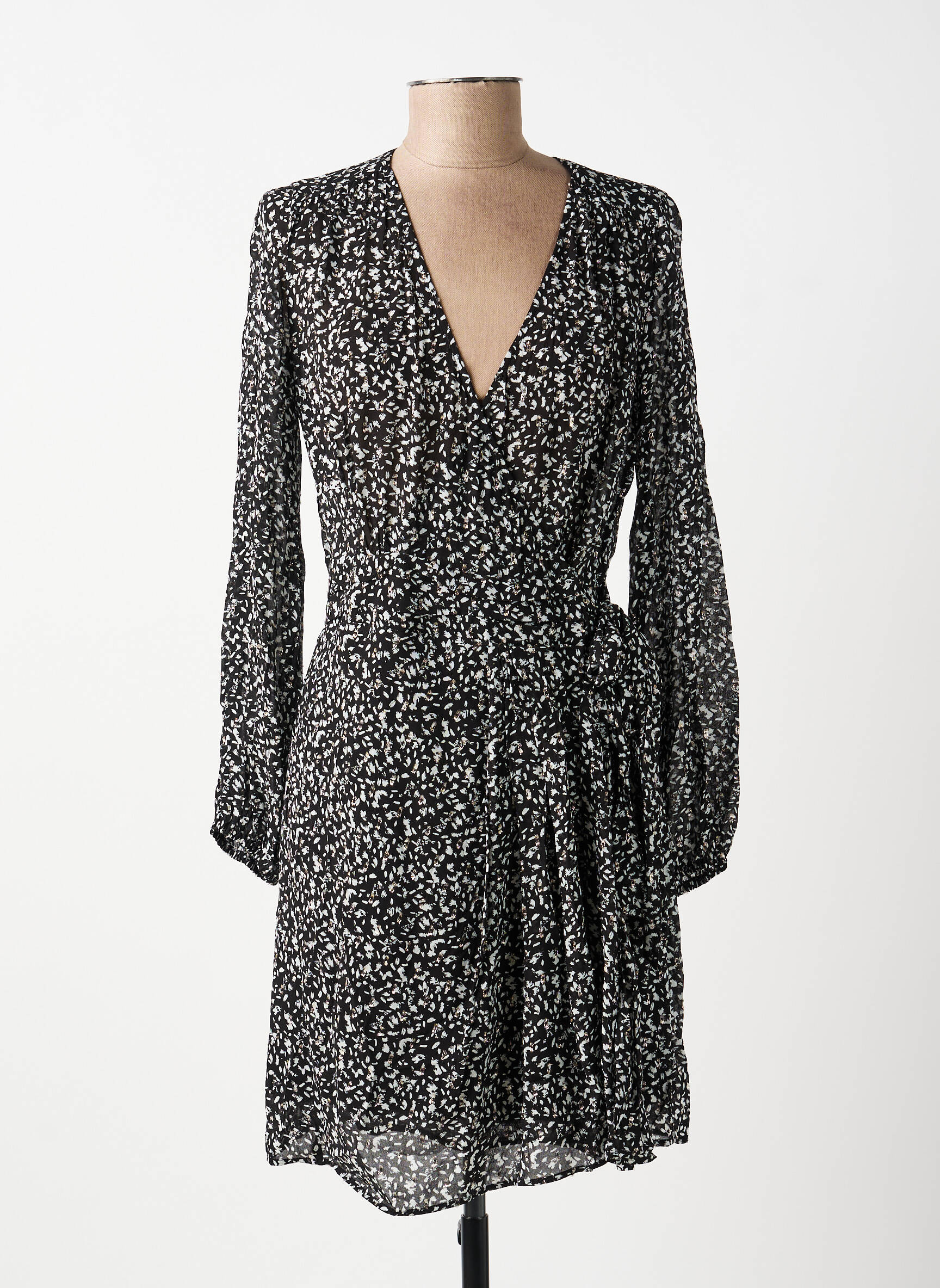 Rochie midi imprimeu fantezie mâneci lungi negru IKKS femeie
