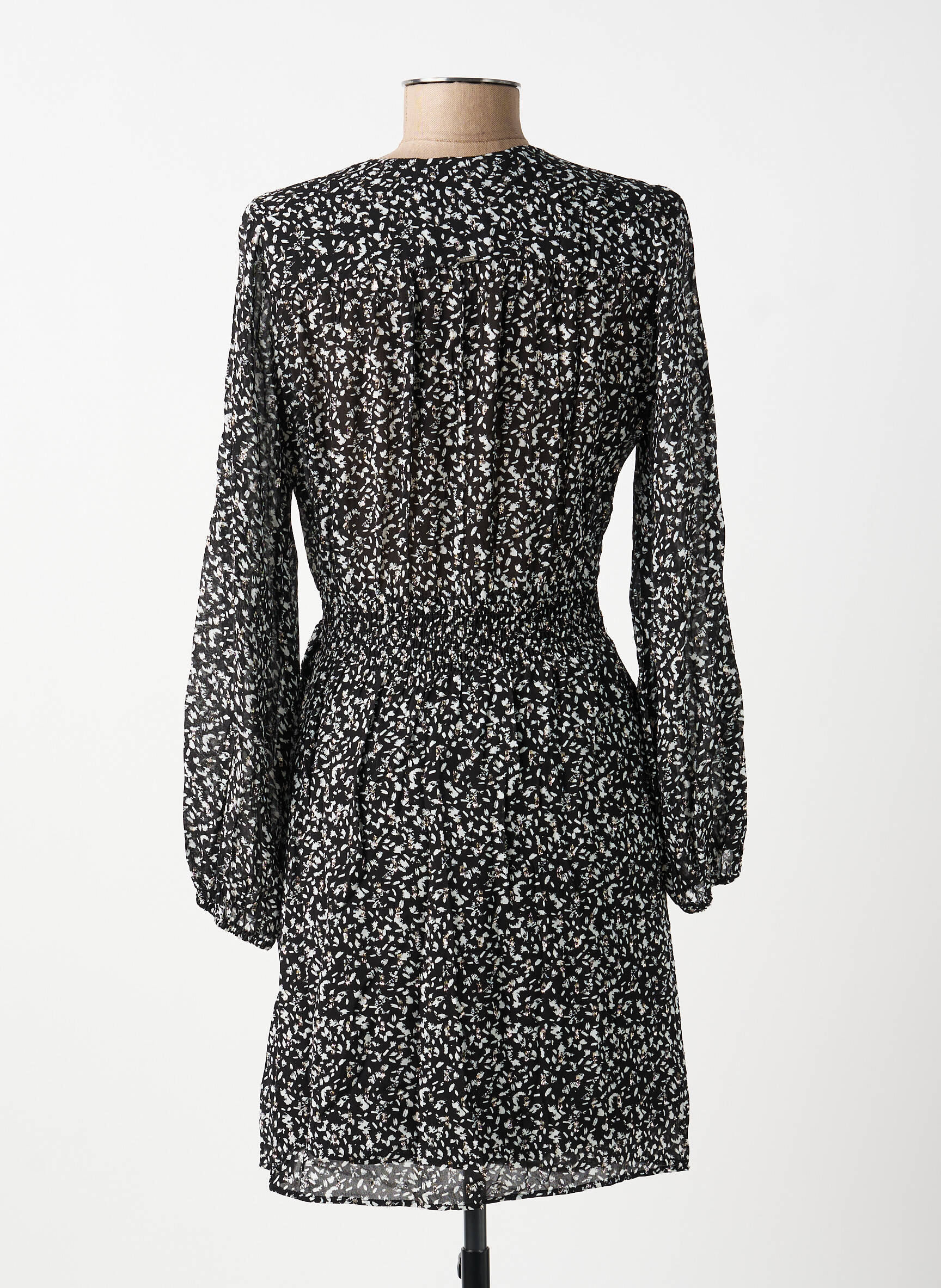 Rochie midi imprimeu fantezie mâneci lungi negru IKKS femeie