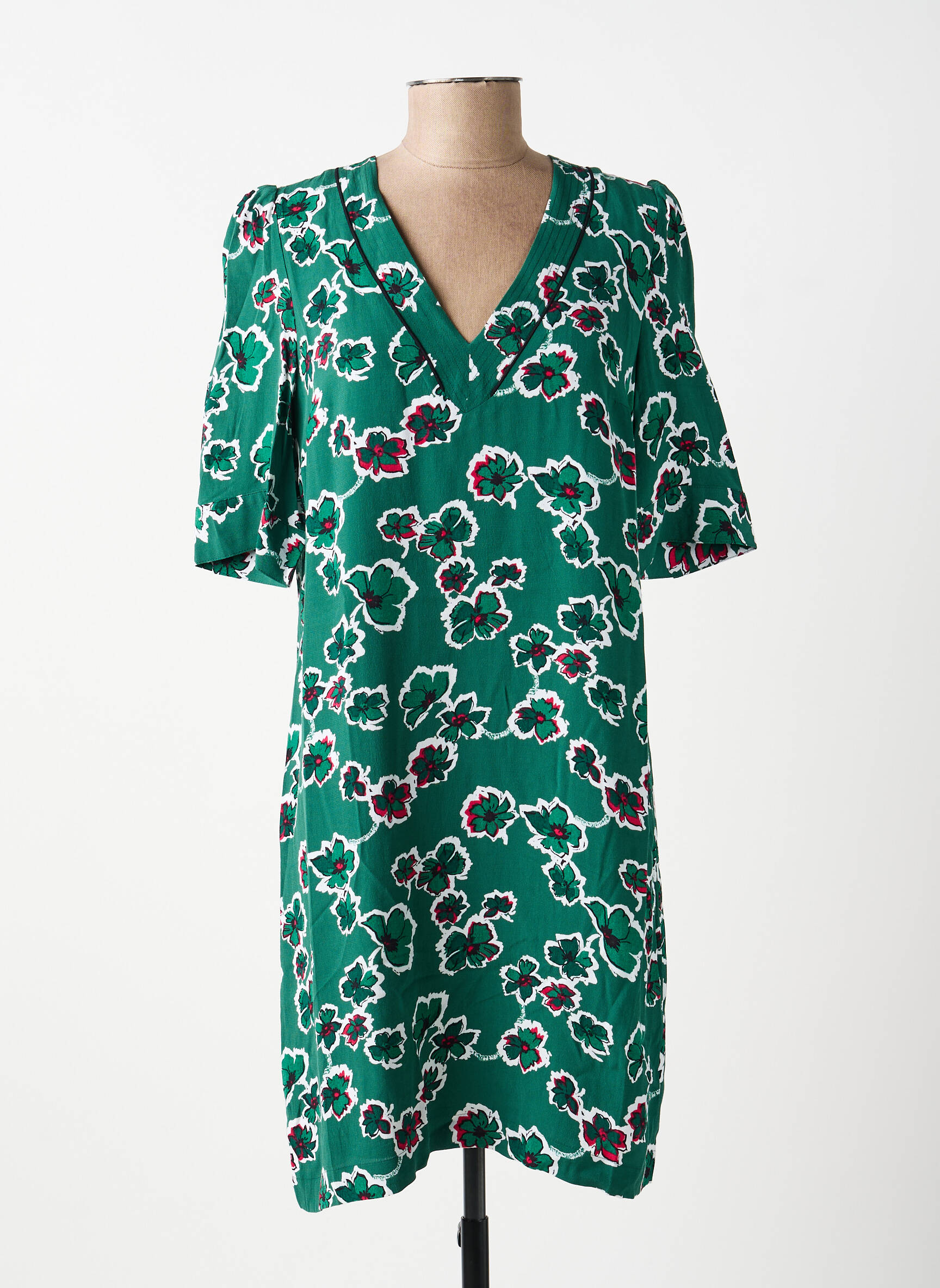 Rochie midi imprimeu fantezie mâneci scurte verde IKKS femeie
