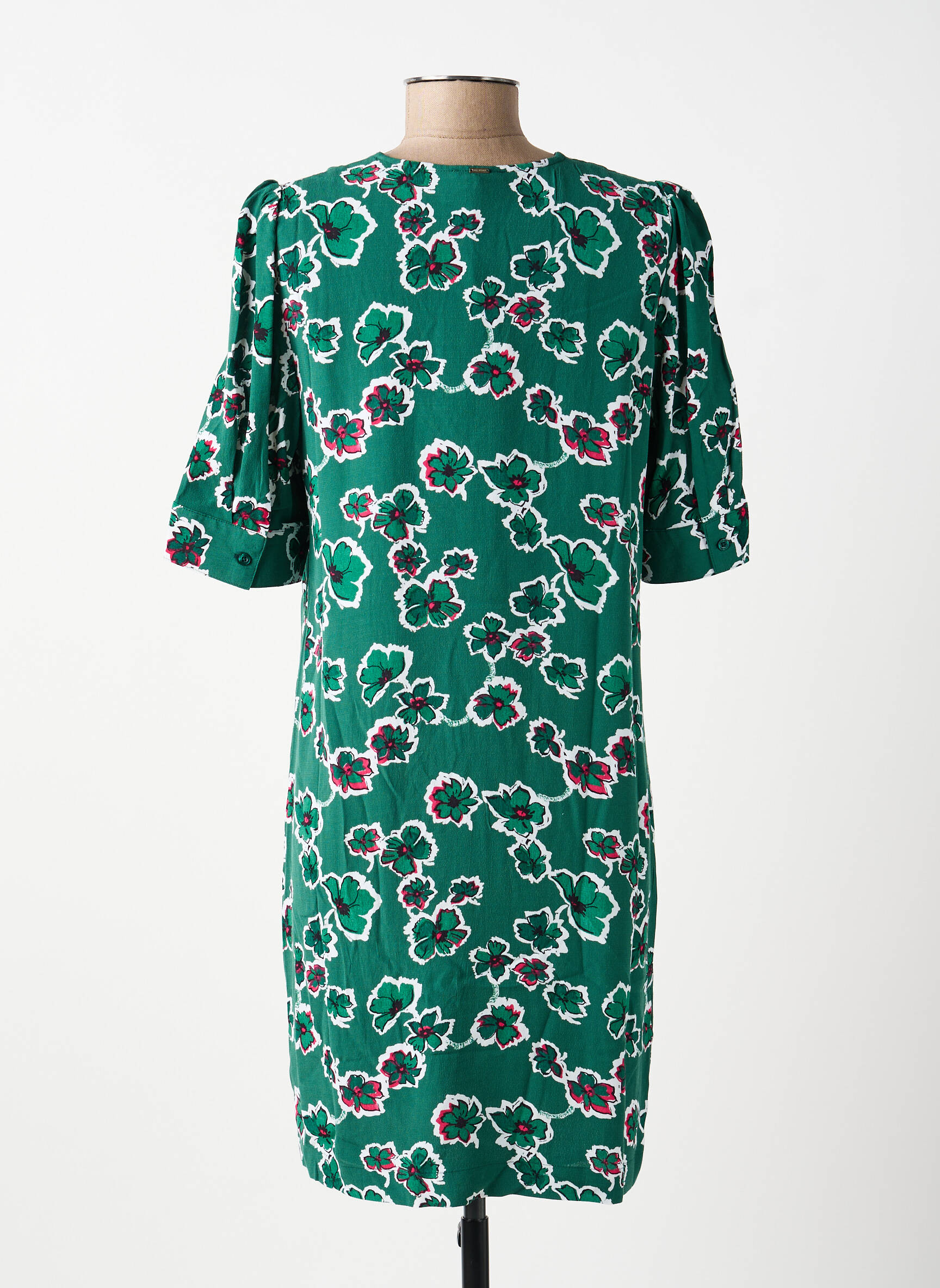 Rochie midi imprimeu fantezie mâneci scurte verde IKKS femeie
