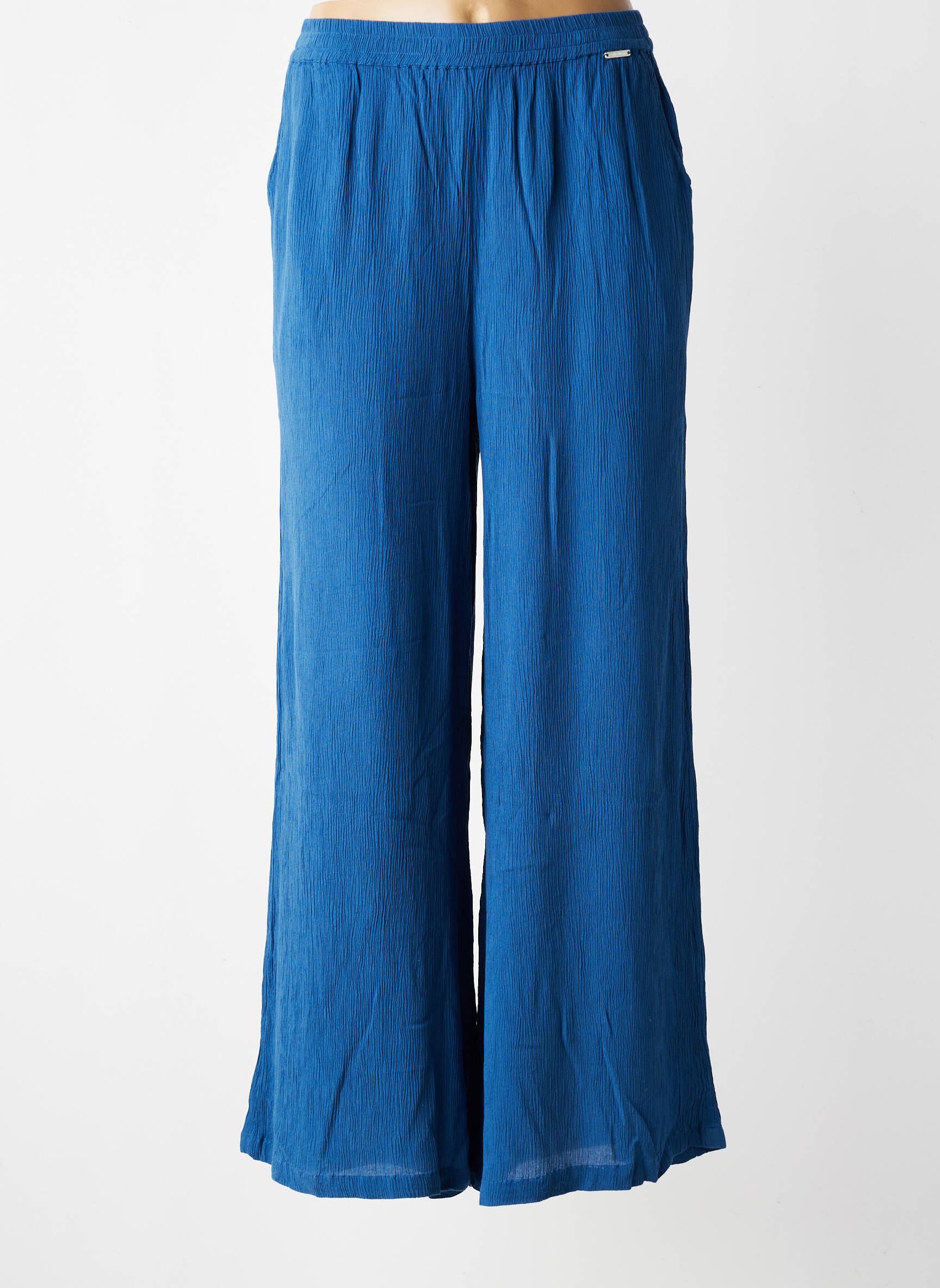Pantalon larg țesătură crep mărime normală albastru AGATHE & LOUISE femeie
