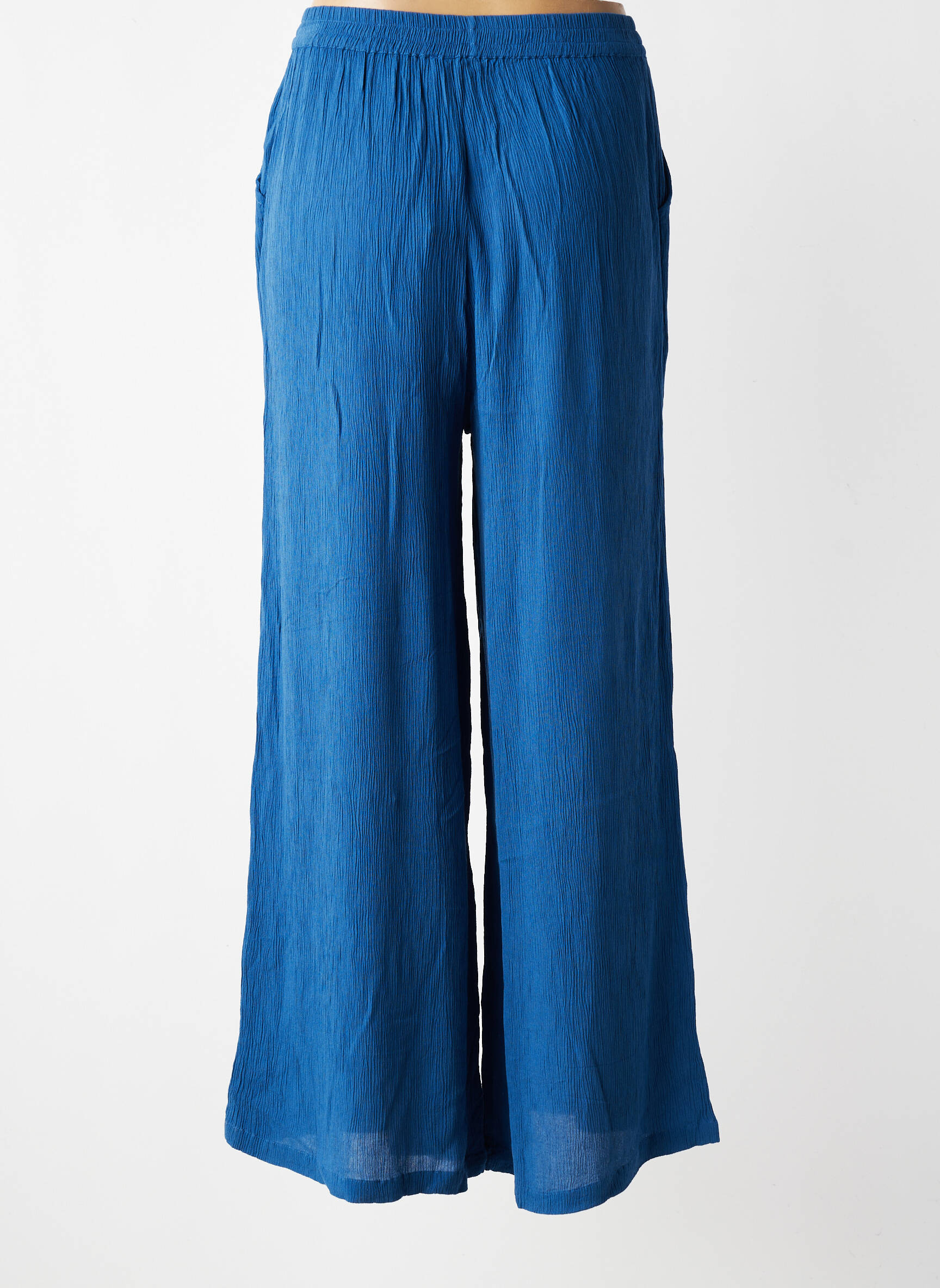 Pantalon larg țesătură crep mărime normală albastru AGATHE & LOUISE femeie