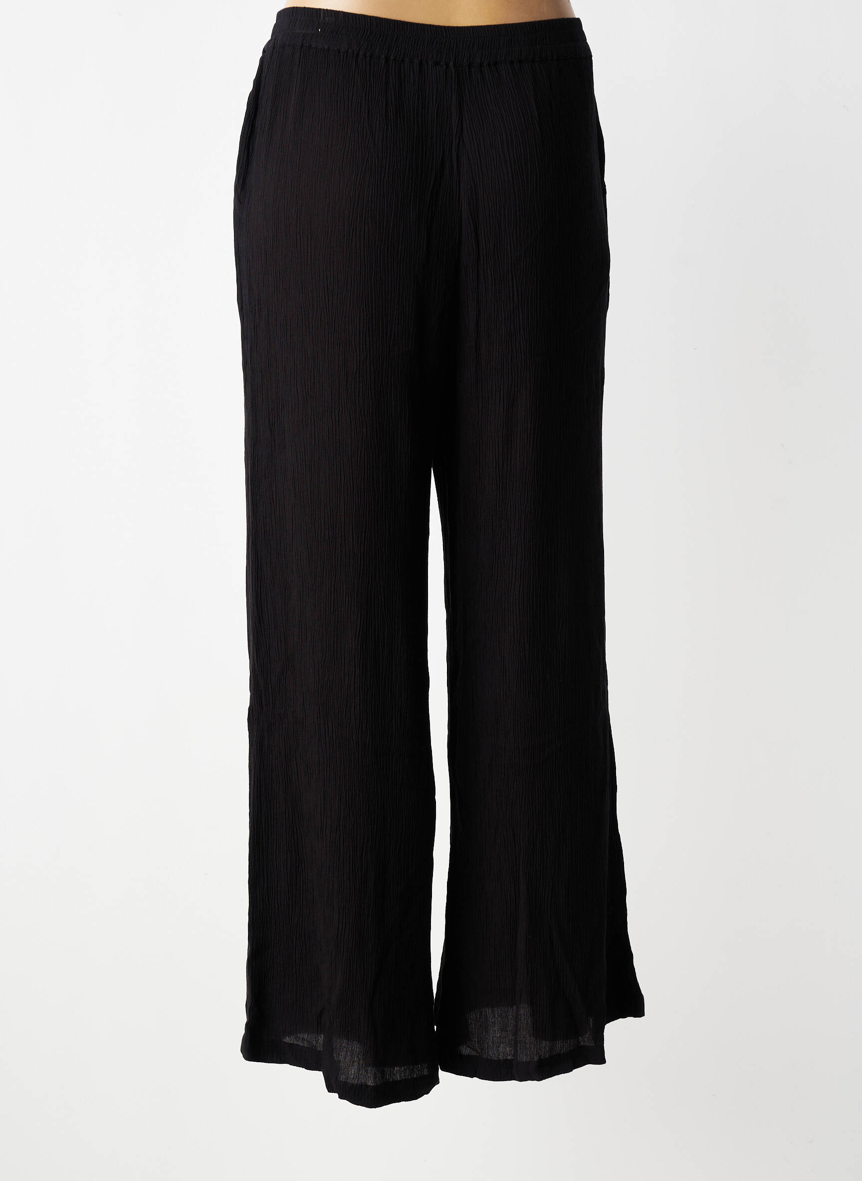 Pantalon larg țesătură crep mărime normală negru AGATHE & LOUISE femeie