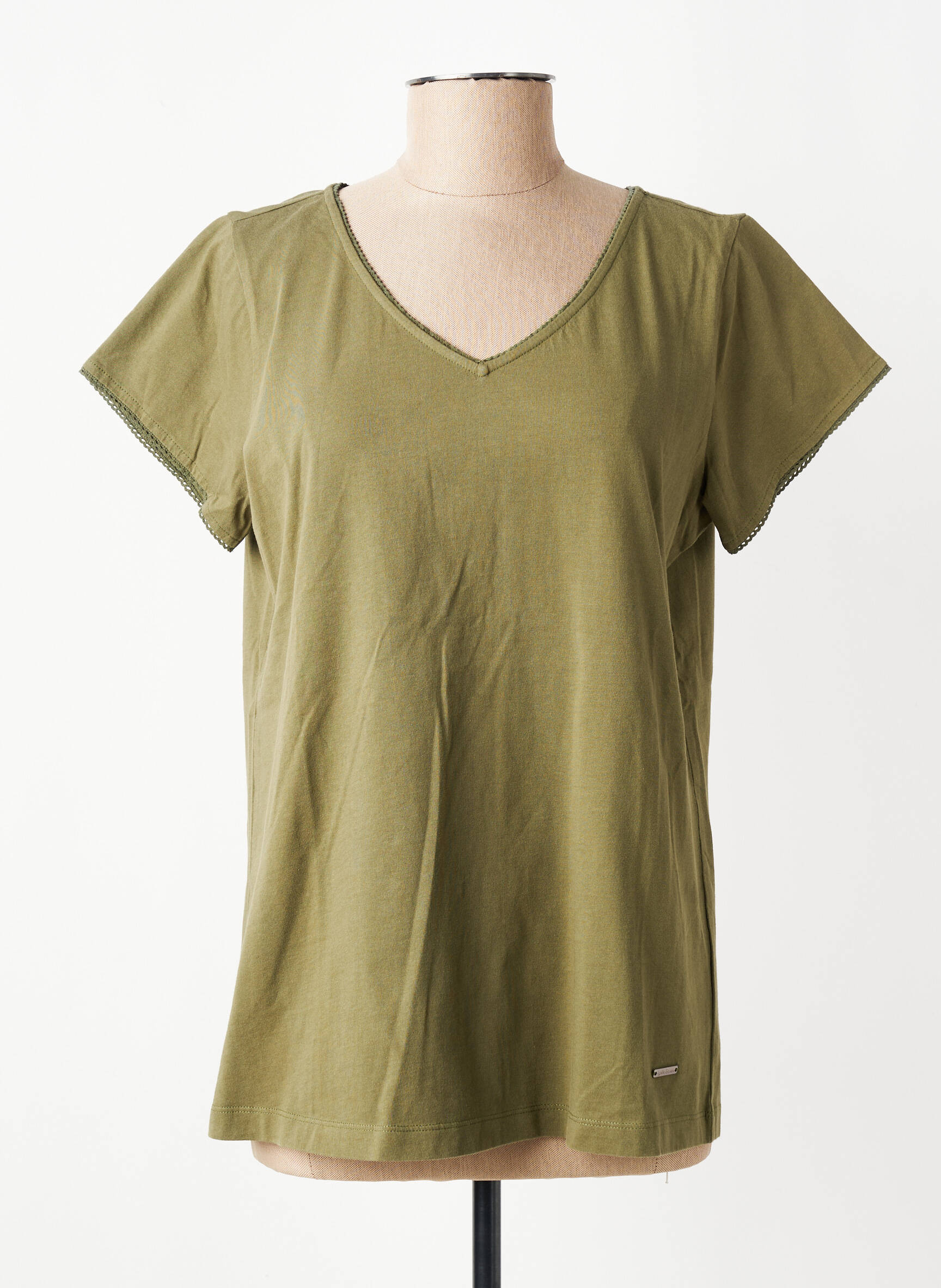 Tricou guler în v mâneci scurte verde AGATHE & LOUISE femeie