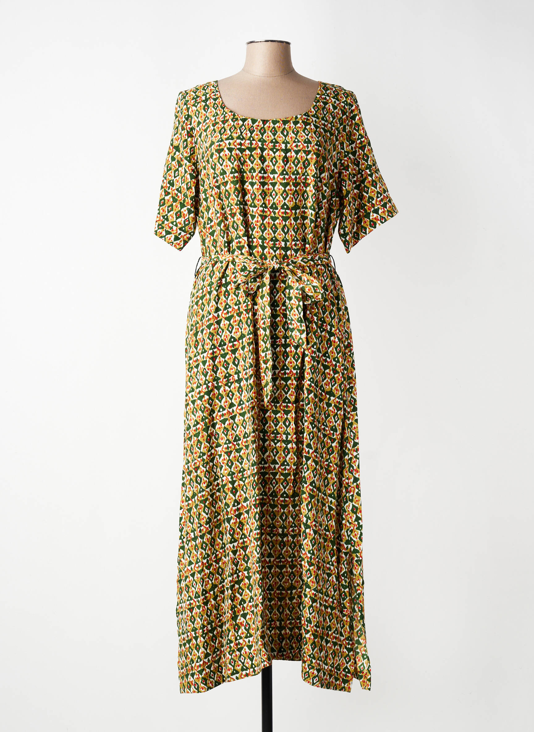 Rochie lungă țesătură poplin mâneci scurte verde AGATHE & LOUISE femeie