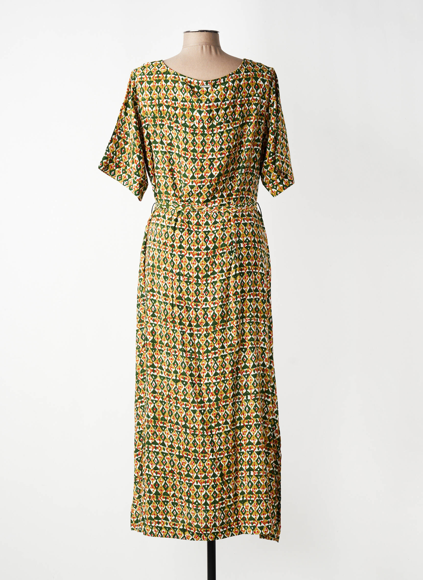 Rochie lungă țesătură poplin mâneci scurte verde AGATHE & LOUISE femeie
