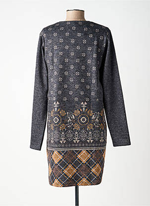 Rochie midi imprimeu fantezie mâneci lungi gri GALMALLA femeie