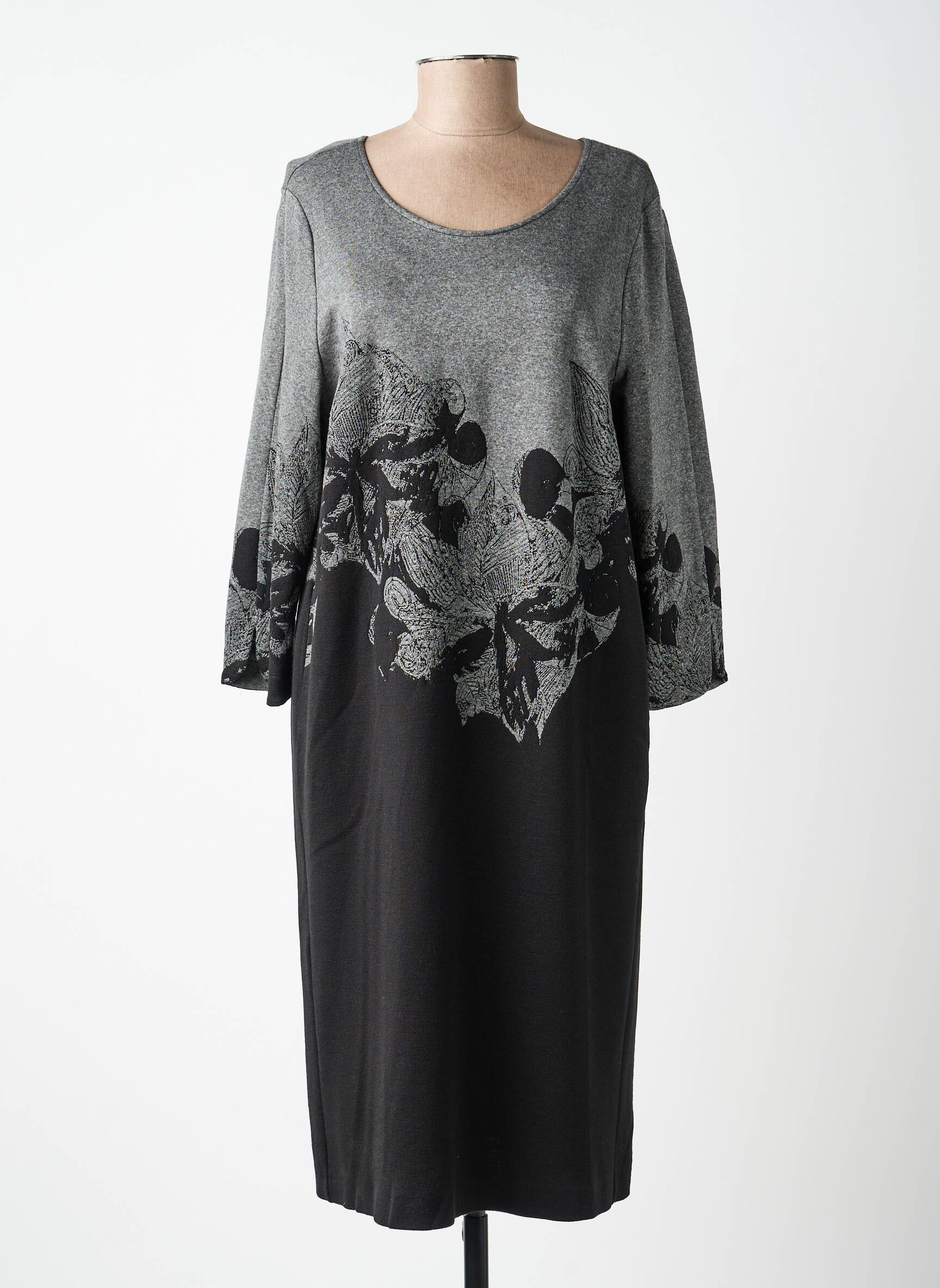 Rochie midi mâneci lungi mâneci lungi gri ELENA MIRO femeie