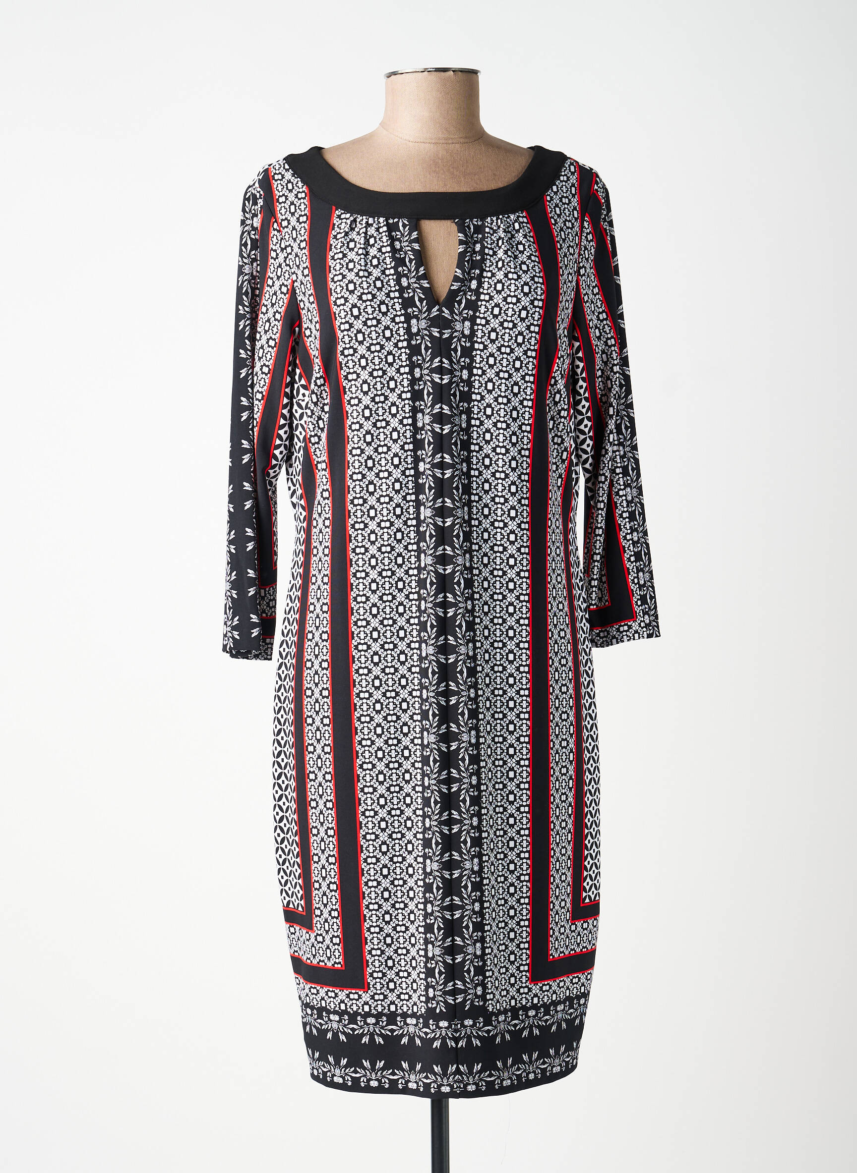 Rochie midi imprimeu fantezie mâneci lungi negru JOSEPH RIBKOFF femeie