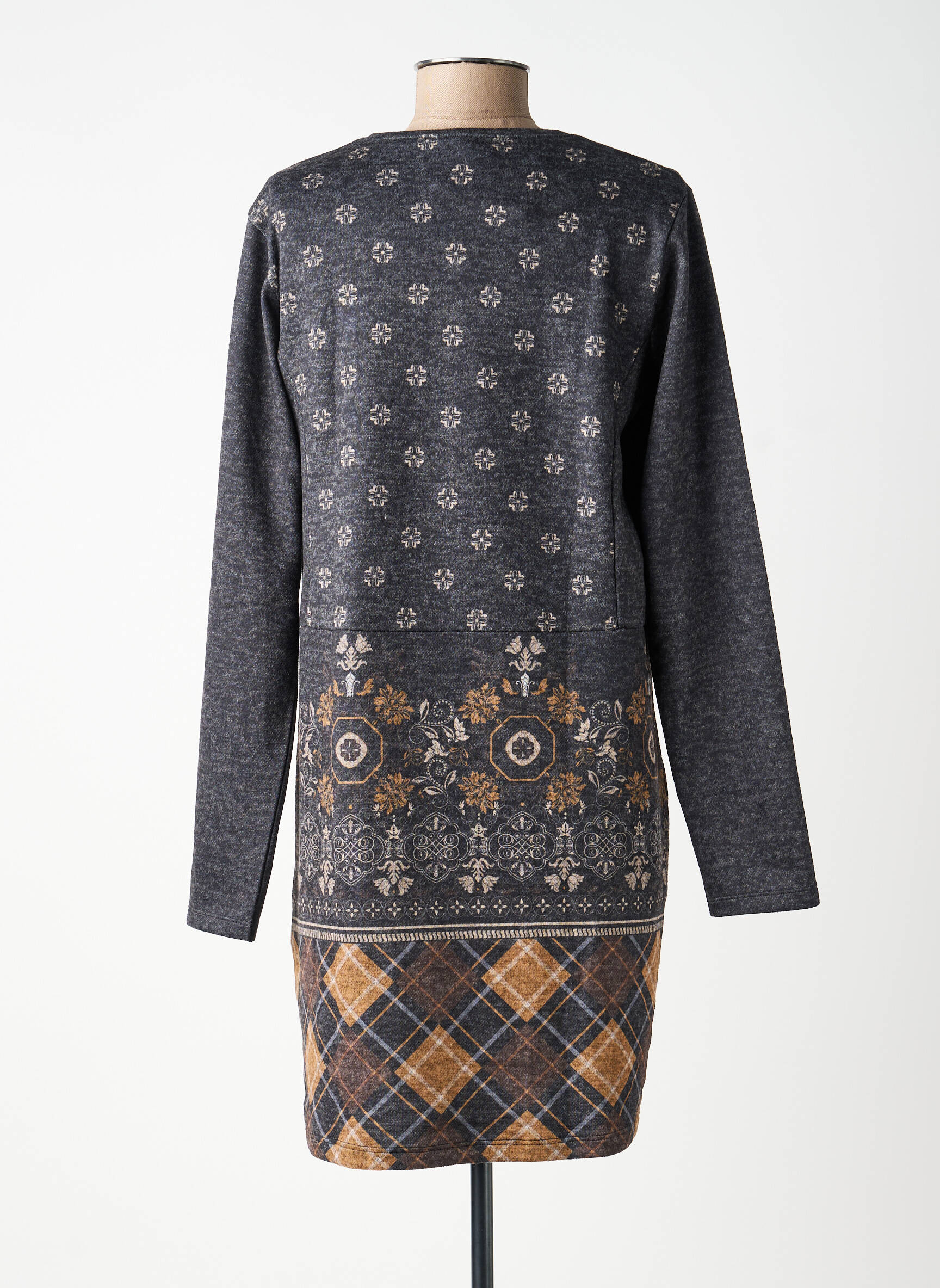 Rochie midi imprimeu fantezie mâneci lungi gri GALMALLA femeie
