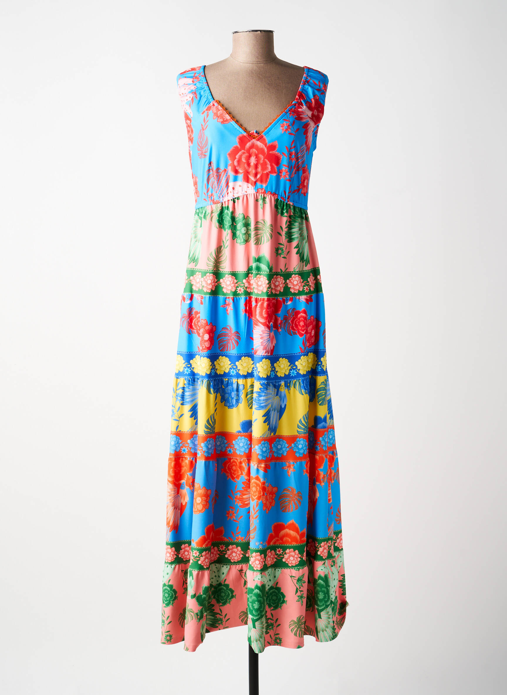 Rochie lungă imprimeu floral fără mâneci albastru K-DESIGN femeie